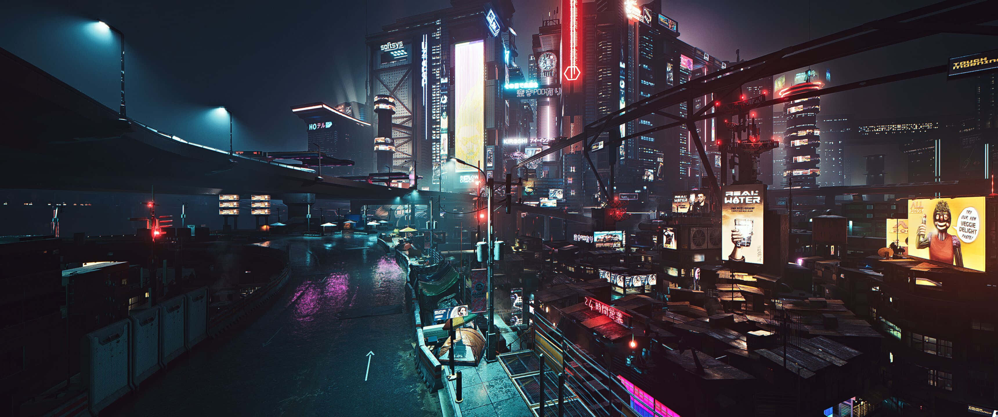خلفية أضواء مدينة الليل 1440p من Cyberpunk 2077 خلفية