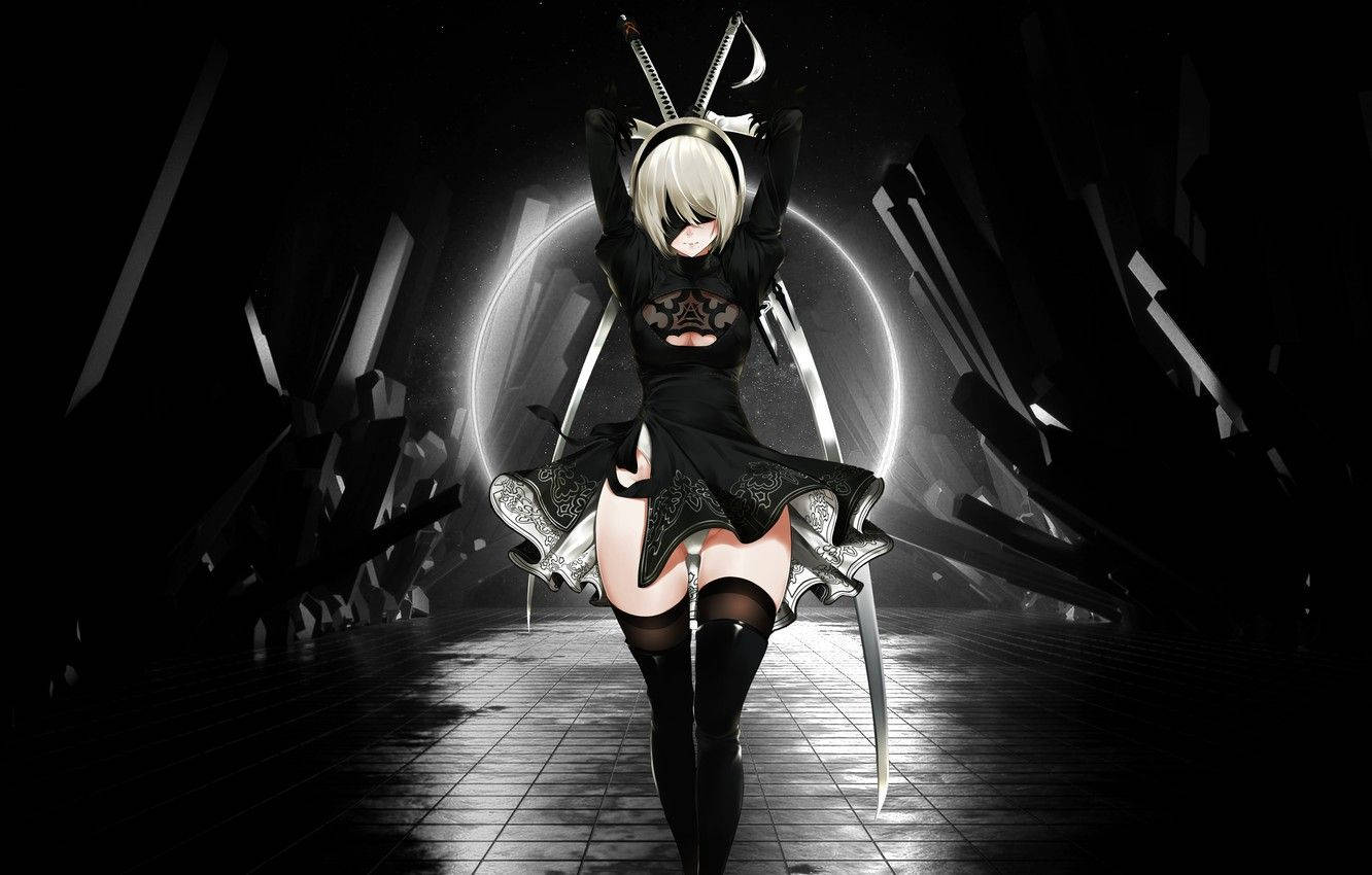 2B أنمي أسود خلفية