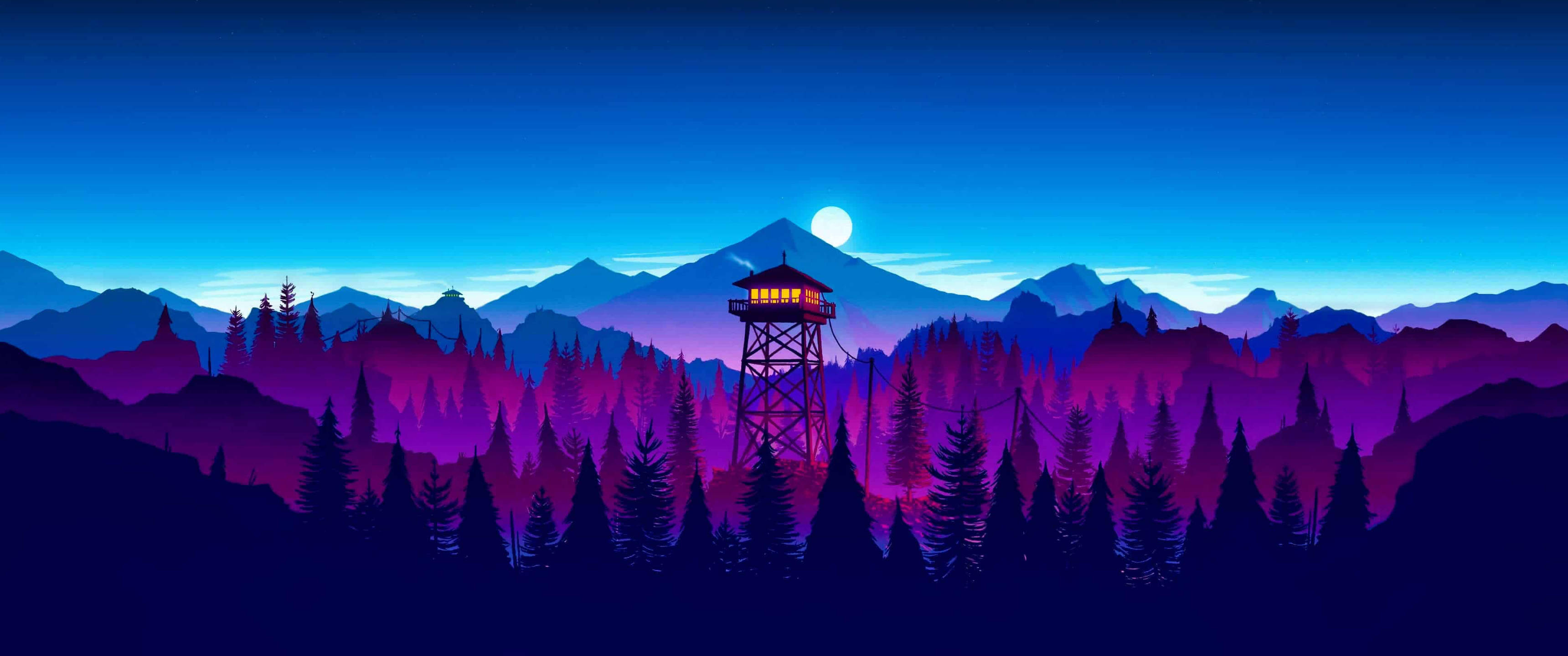برج مراقبة في البرية بتصميم بسيط 3440x1440 خلفية