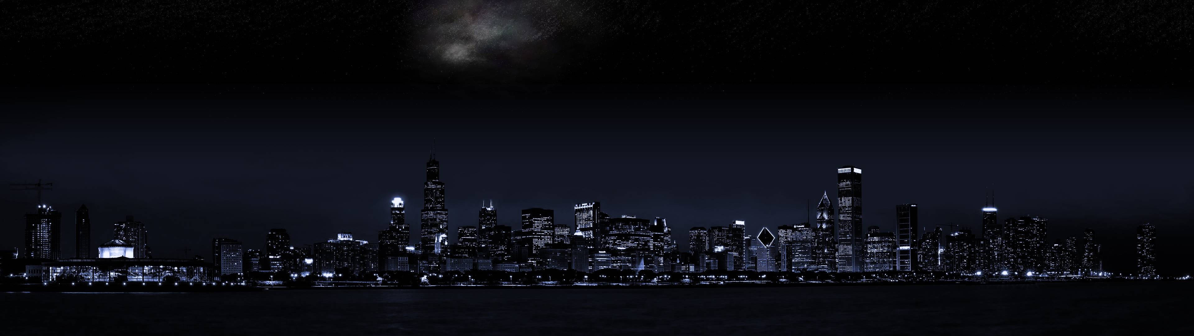 مشهد ليلي بدقة 3840x1080 عالية الوضوح لشاشتين خلفية