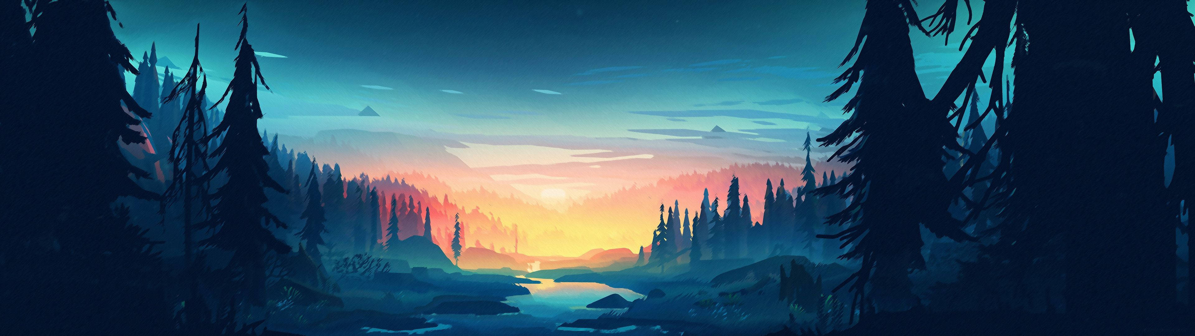 فن طبيعي عالي الدقة 3840x1080 لشاشتين مزدوجتين خلفية