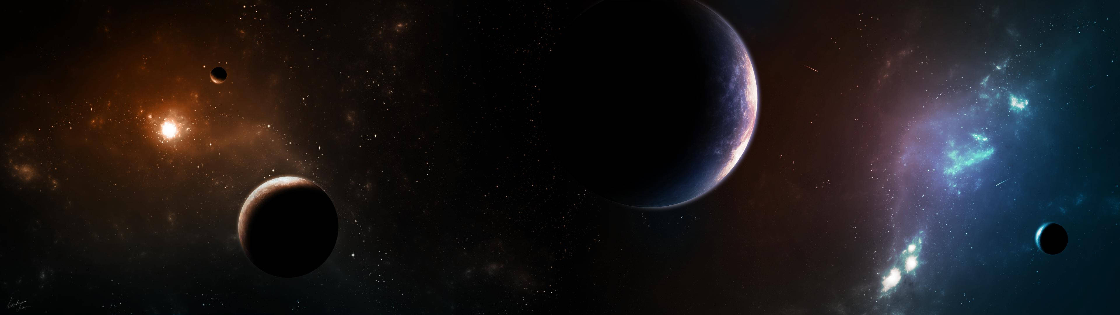 مجرة مزدوجة الشاشة بدقة 3840x1080 عالية الوضوح خلفية