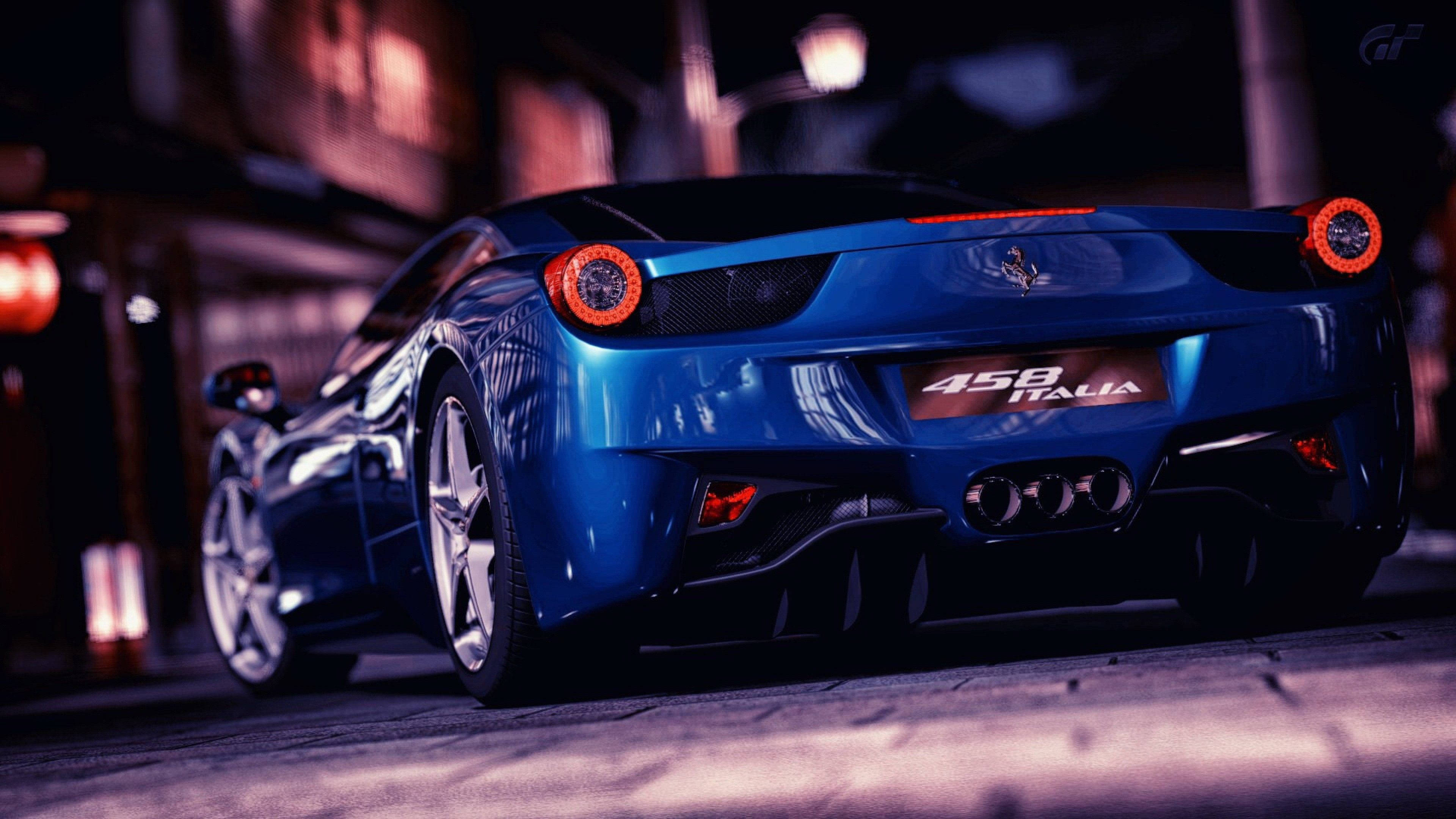 سيارة 4K زرقاء 458 Italia Ferrari خلفية