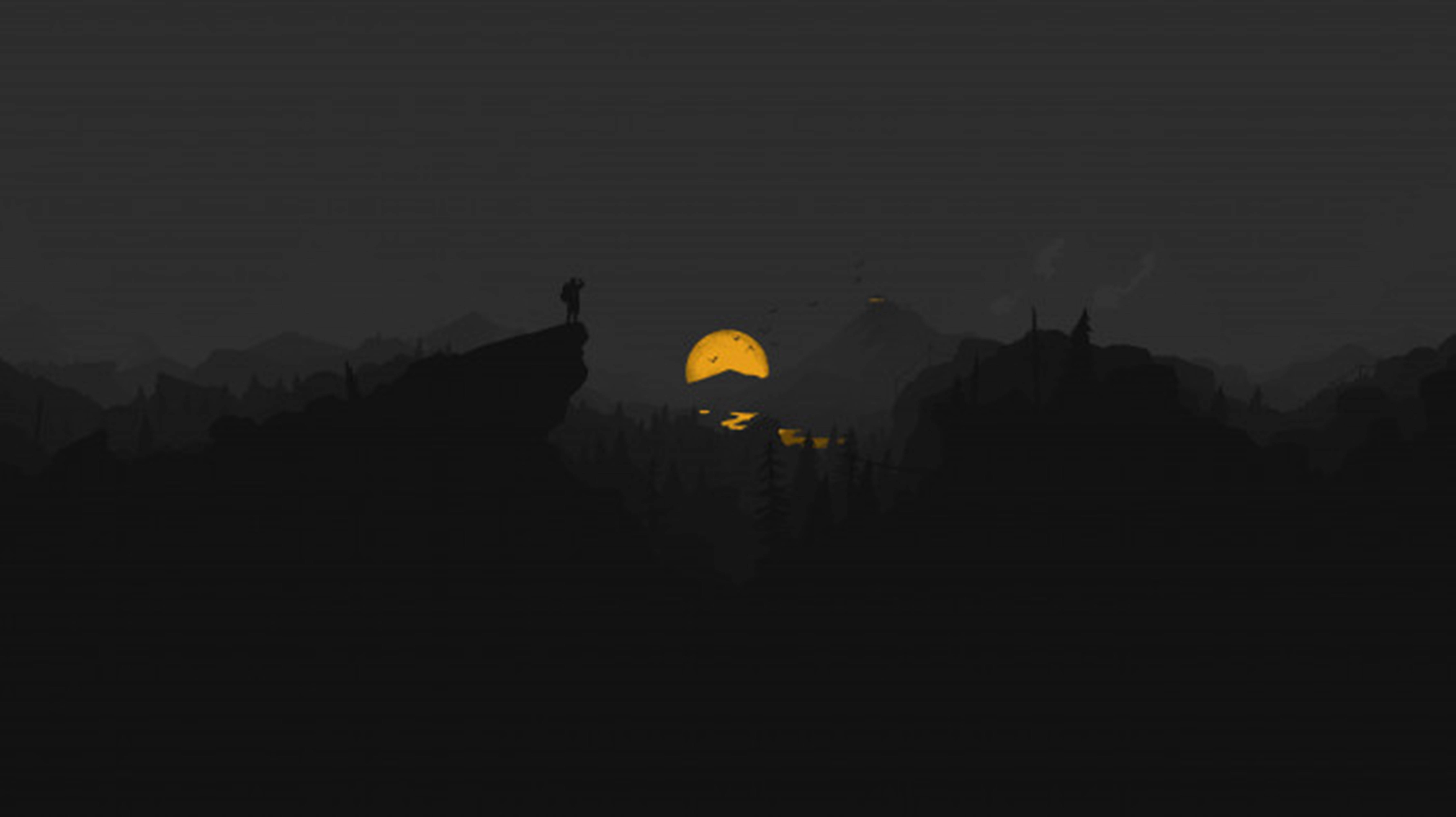 4K Firewatch القمر الأصفر والنهر خلفية