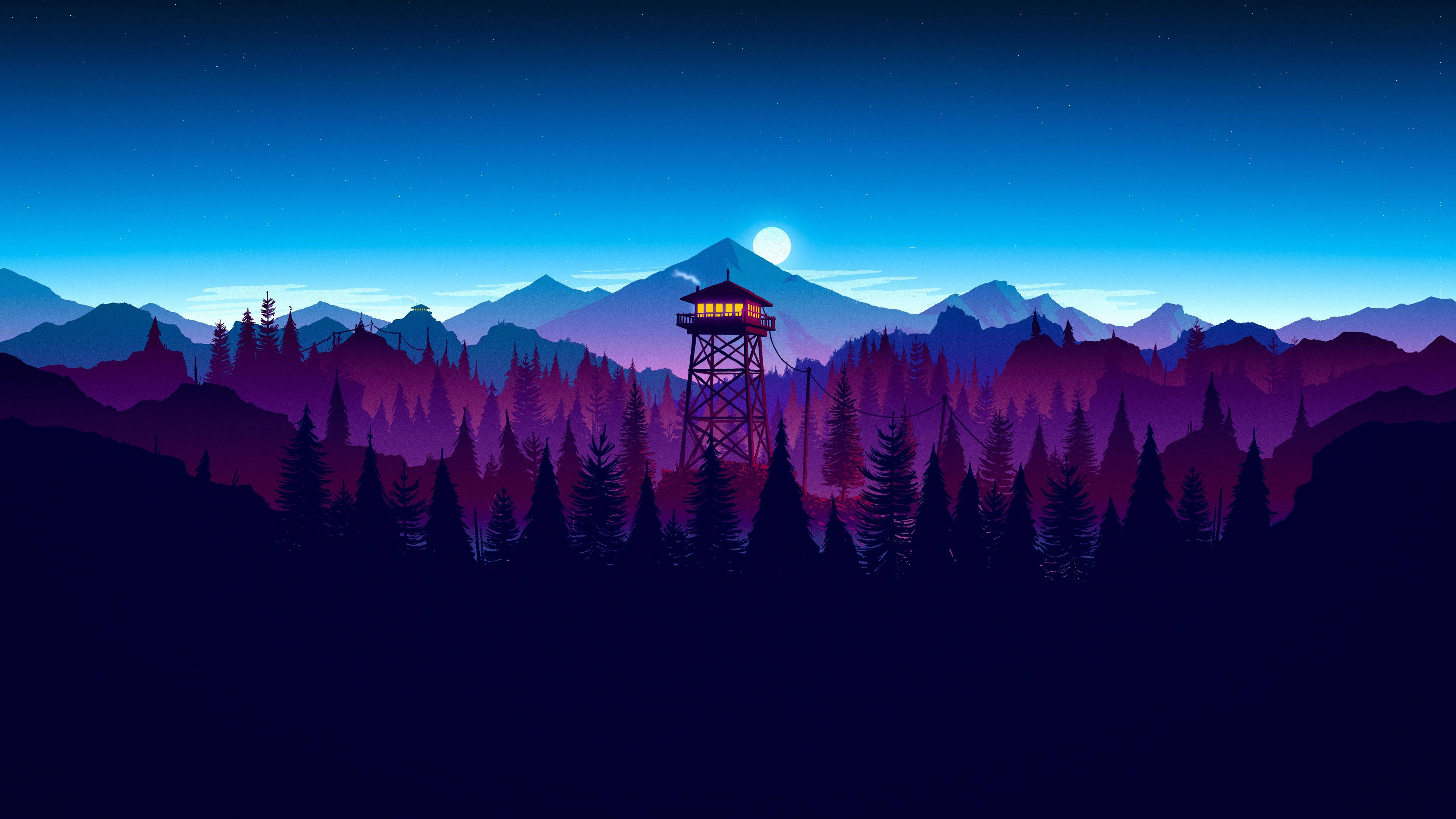 4K Firewatch غابة أرجوانية صامتة خلفية