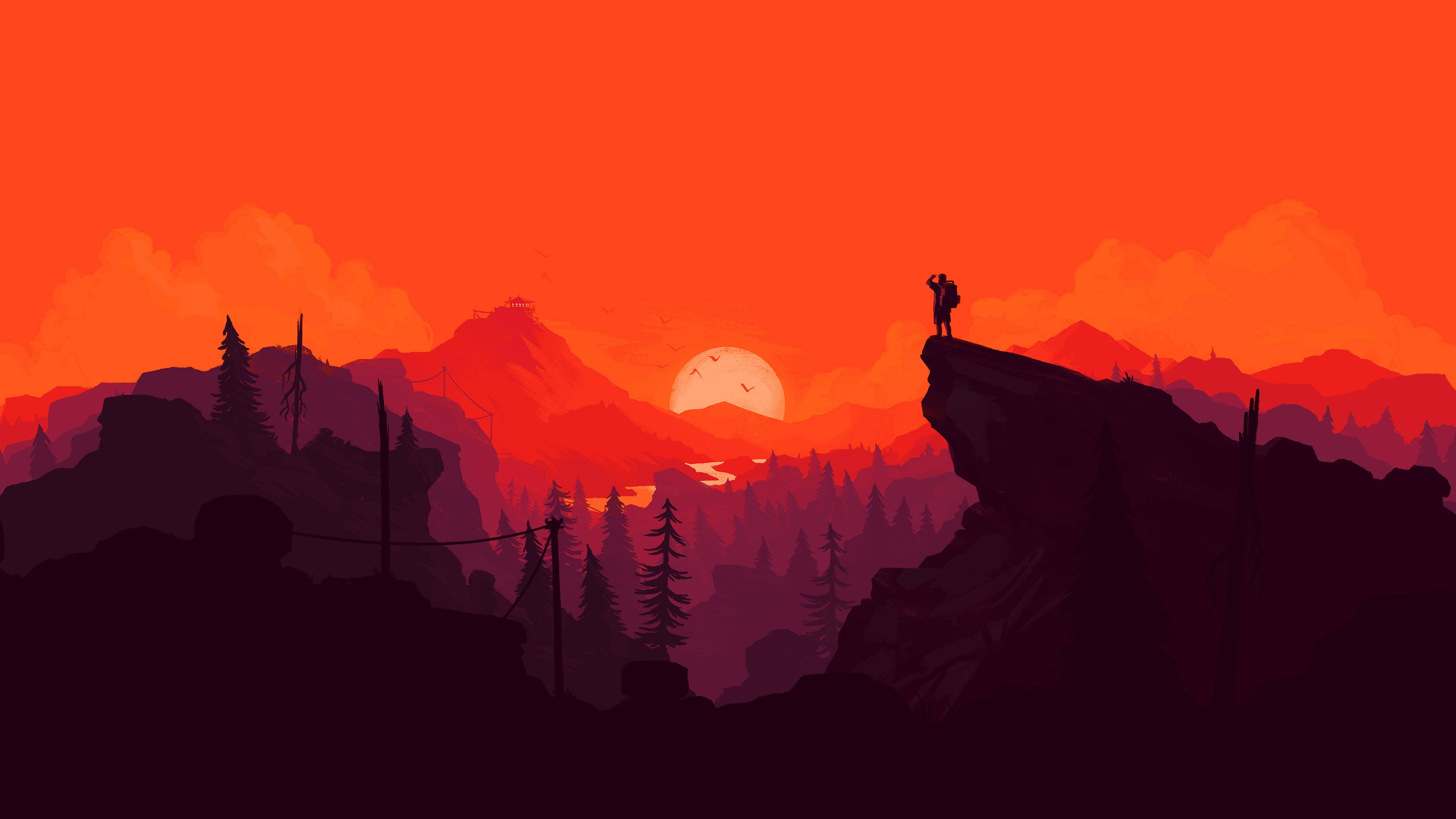 4K Firewatch متنزه على الجبال الحمراء خلفية