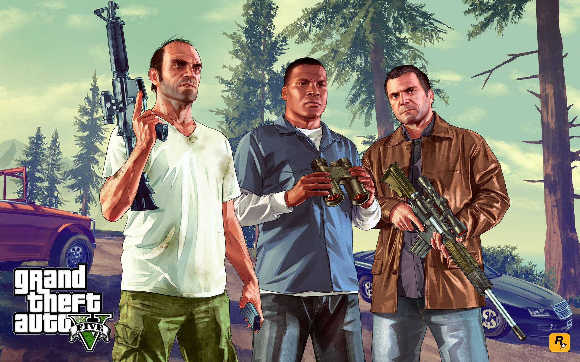 4K GTA 5 تريفور فرانكلين مايكل مع أسلحة خلفية