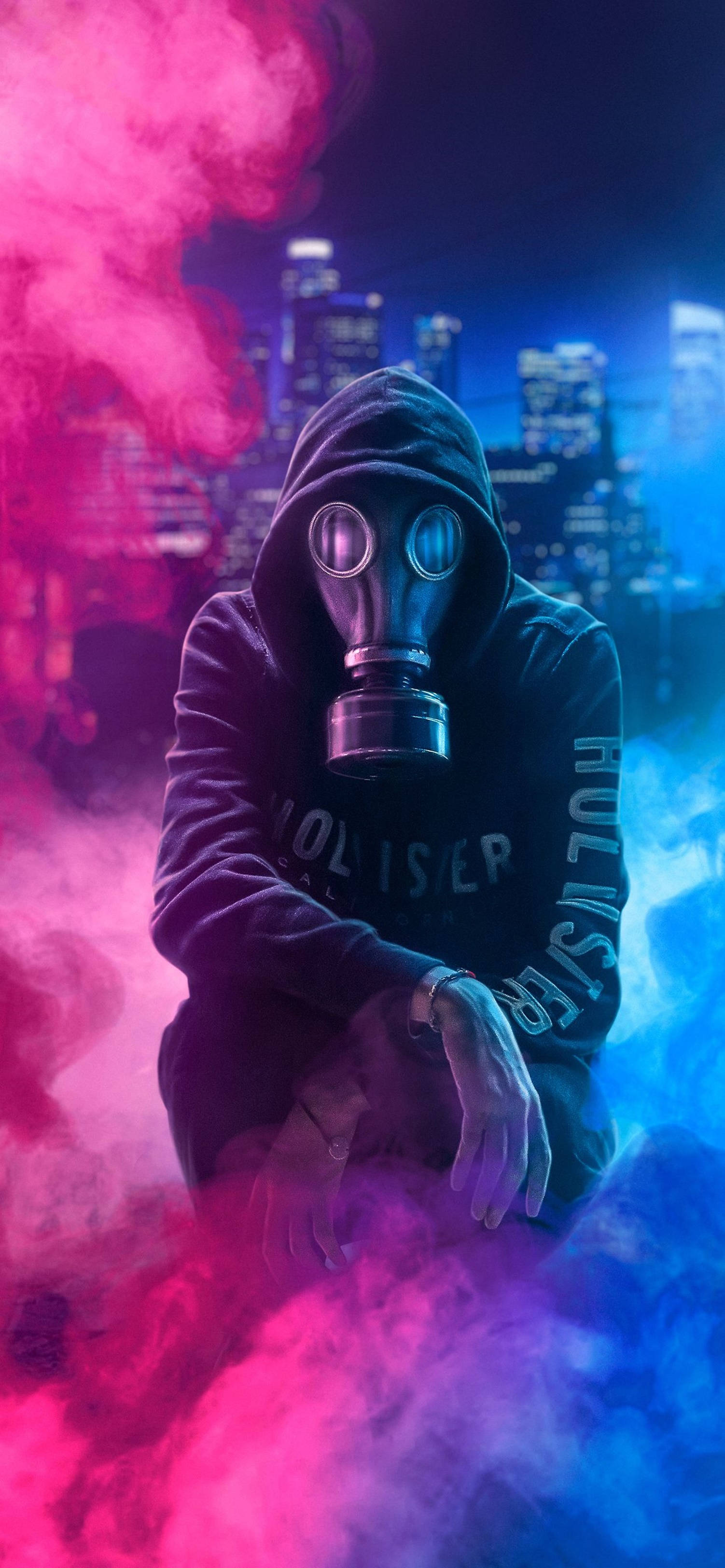 رجل غامض بقناع غاز أنمي 4K لأيفون خلفية