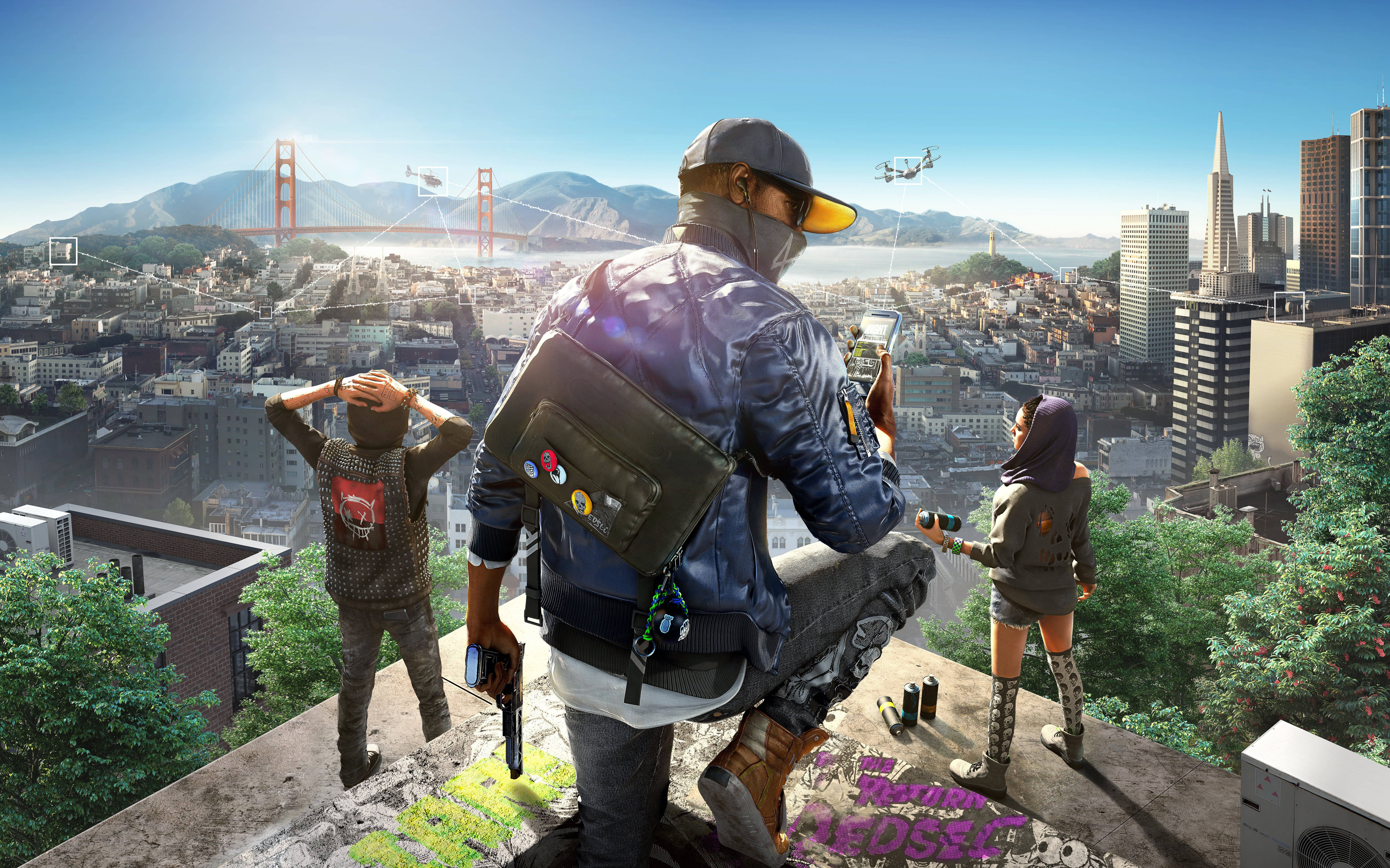عرض مثير بدقة 4K للعبة الفيديو Watch Dogs 2 خلفية