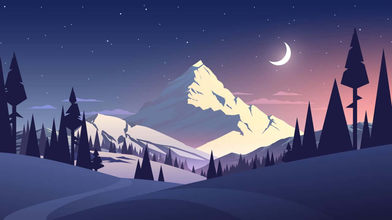 فن متجهي لجبل وقمر 720p خلفية