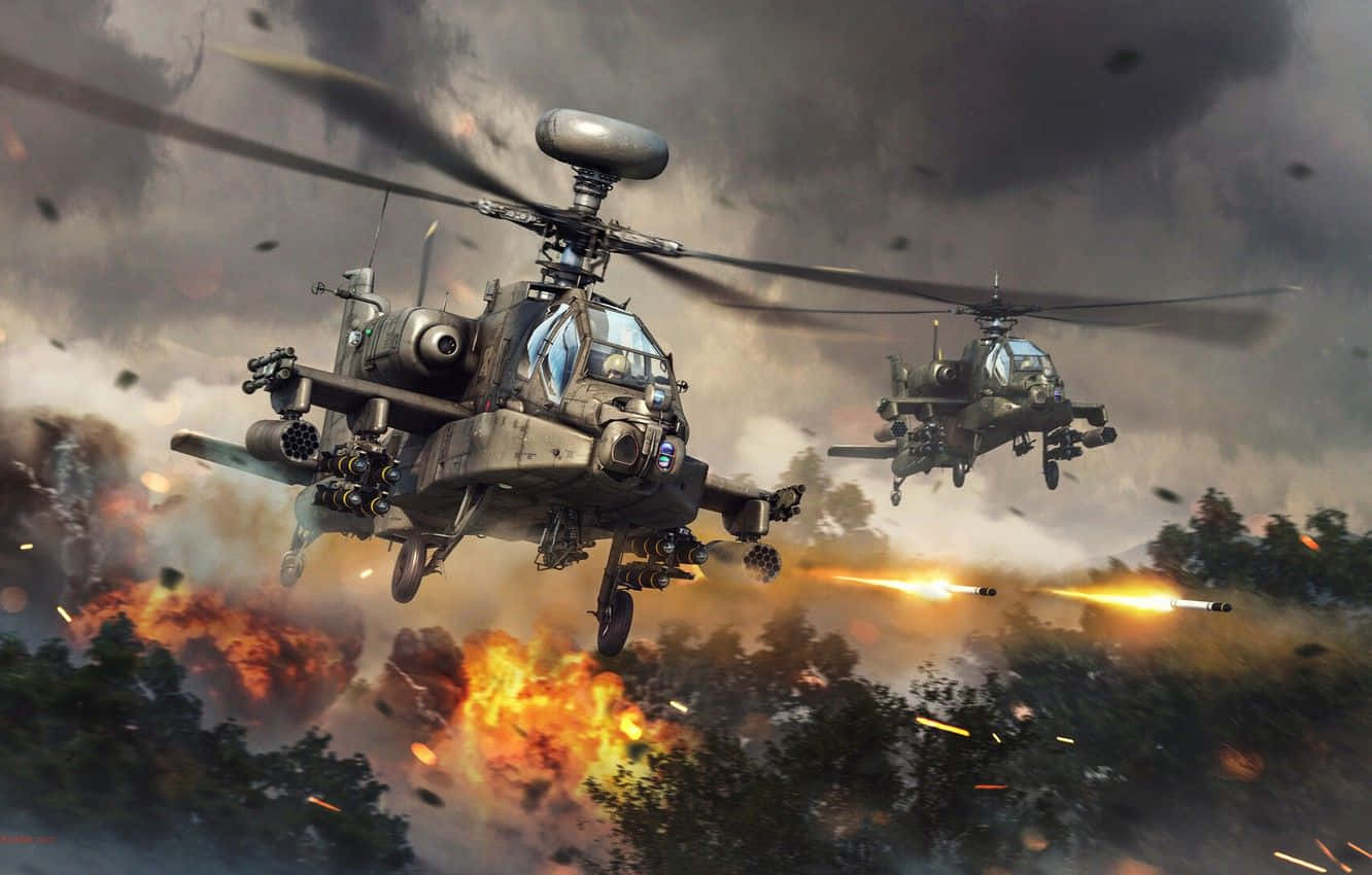 طائرة بوينغ AH-64 أباتشي المهيبة - محارب السماء المتقزح خلفية