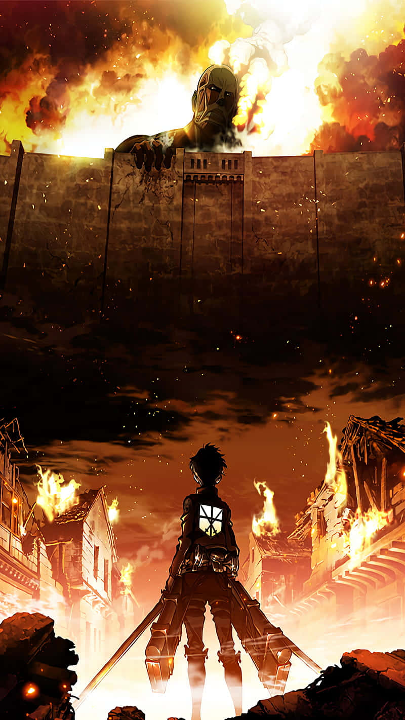 أنمي Attack On Titan بلدة محترقة وعملاق خلفية