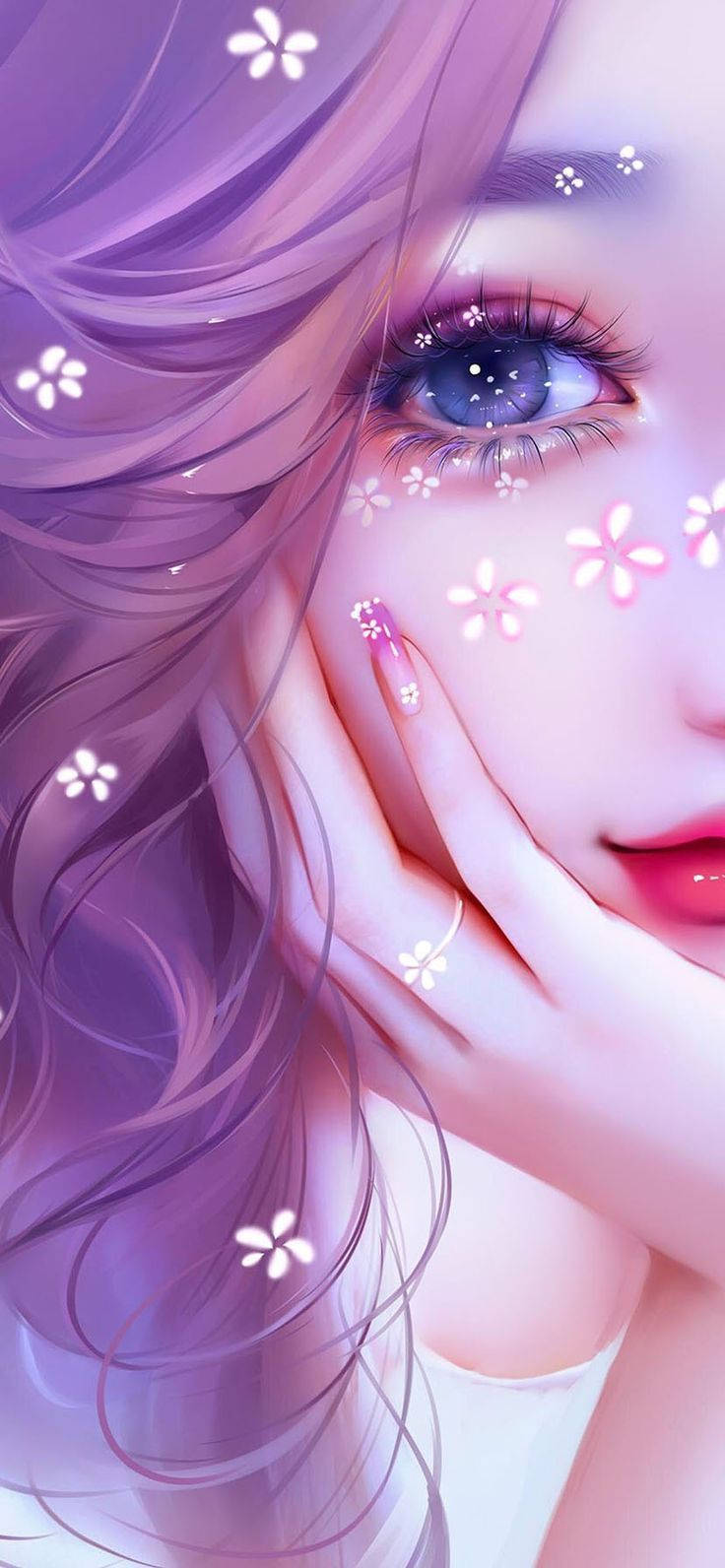 فتاة لطيفة كawaii مع إكسسوارات زهور خلفية