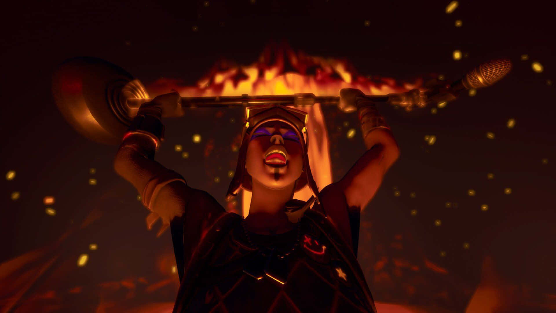 زي Blaze Fortnite يرفع حامل ميكروفون خلفية