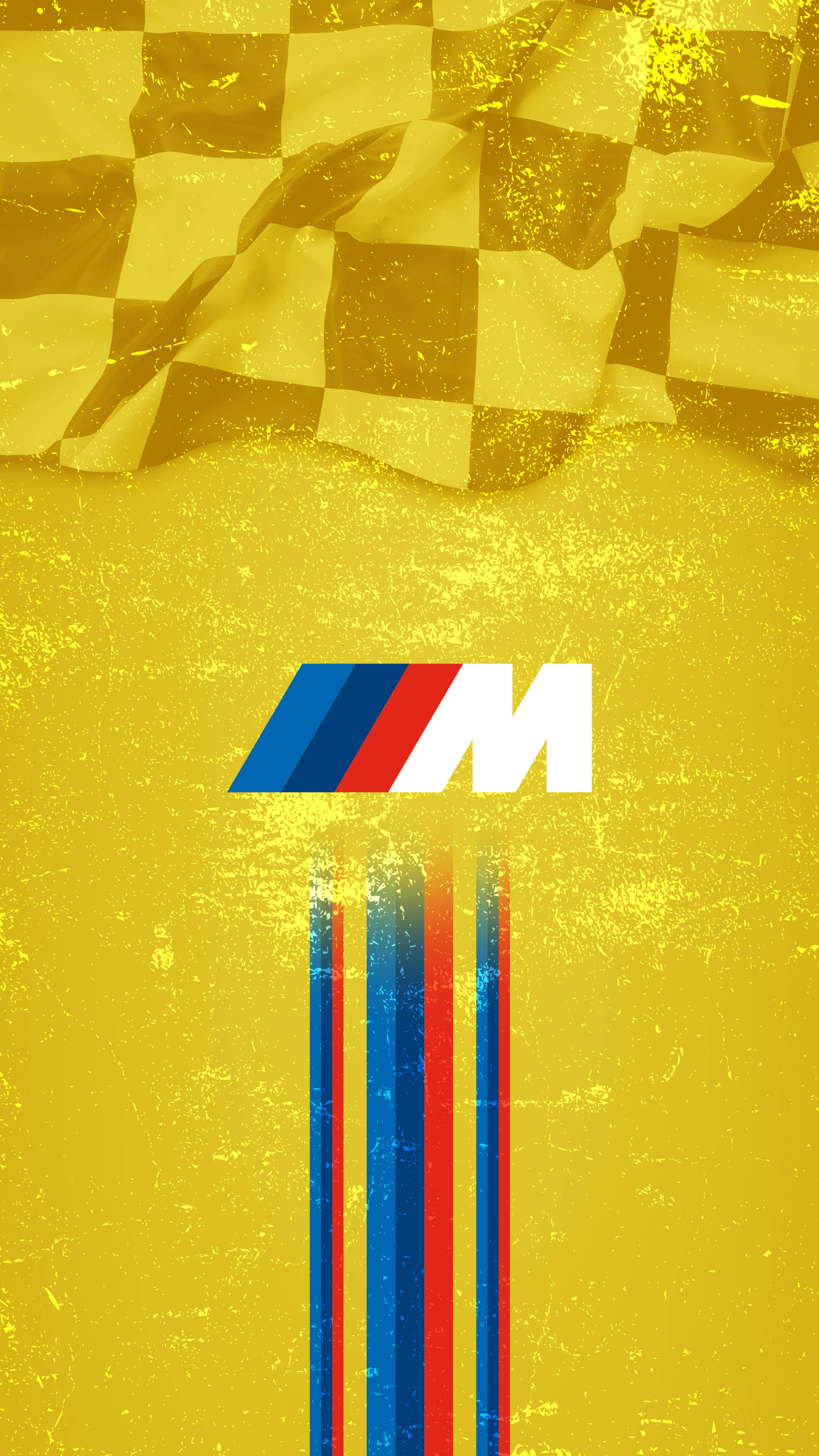 علم سباق أصفر مع شعار BMW M خلفية