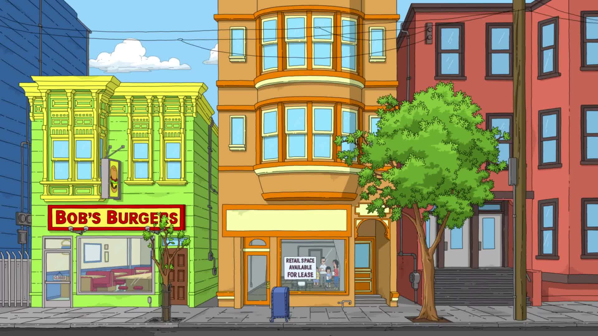 خلفية مطعم Bob's Burgers بجانب المتجر المجاور خلفية