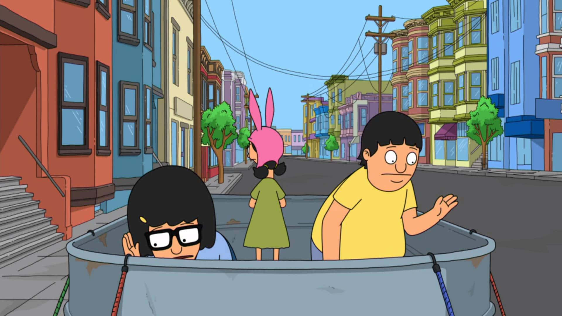 أعمال فنية من مسلسل Bob's Burgers: بوب وعائلته يقفون في متجر البرغر الخاص بهم خلفية