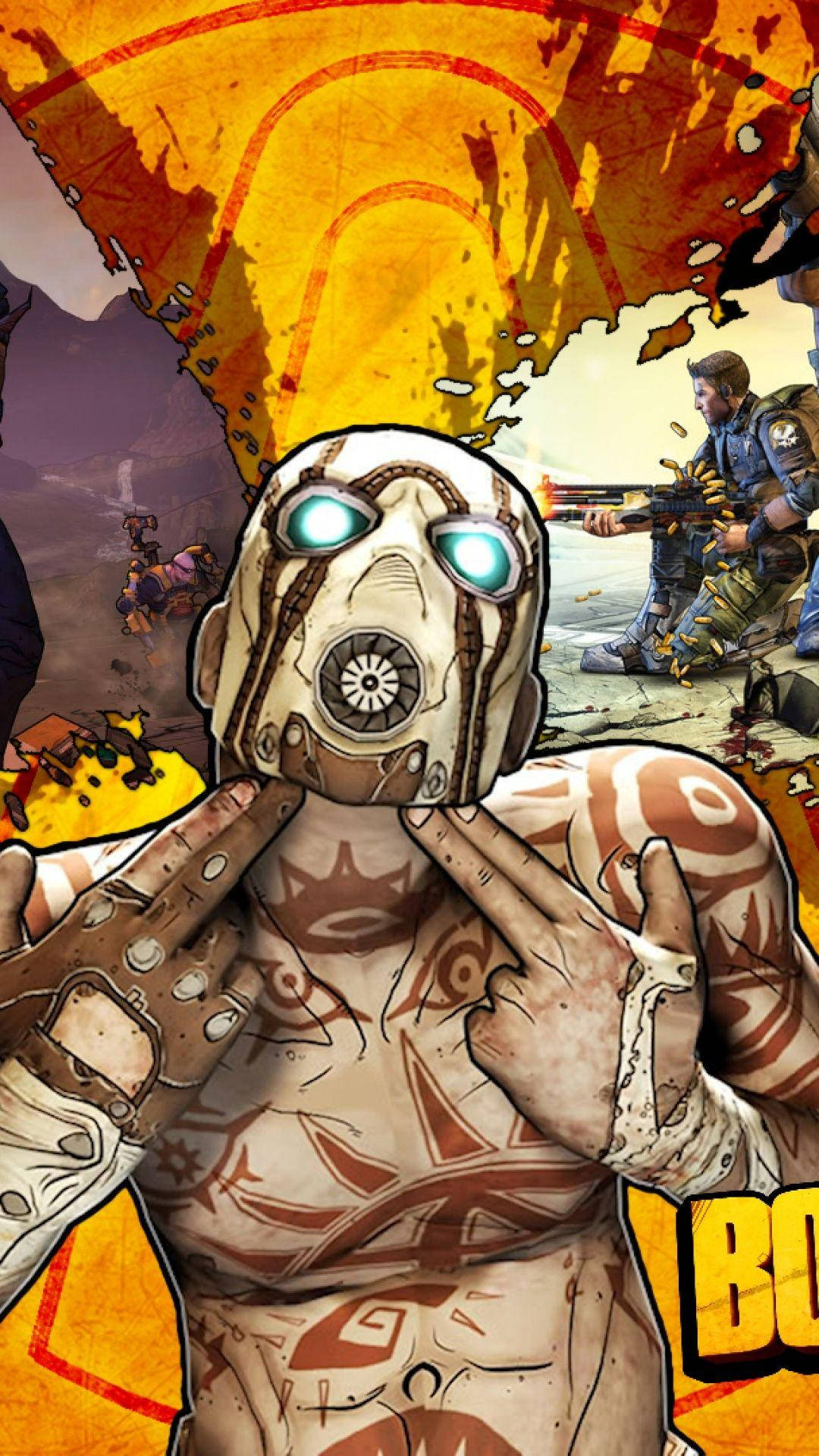 رجل من Borderlands يرتدي قناعًا خلفية