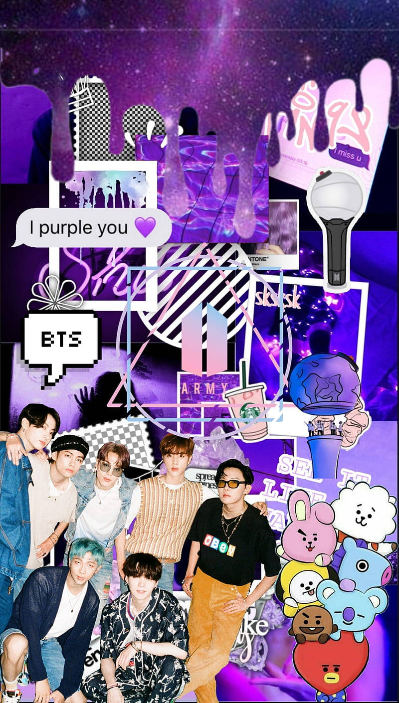 BTS جمالية BT21 أرجواني خلفية