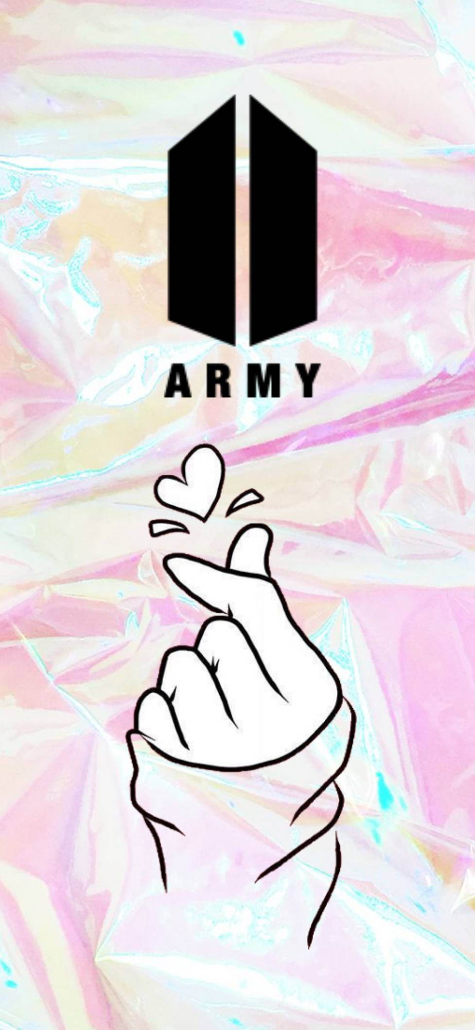 شعار BTS مع قلب الأصابع خلفية
