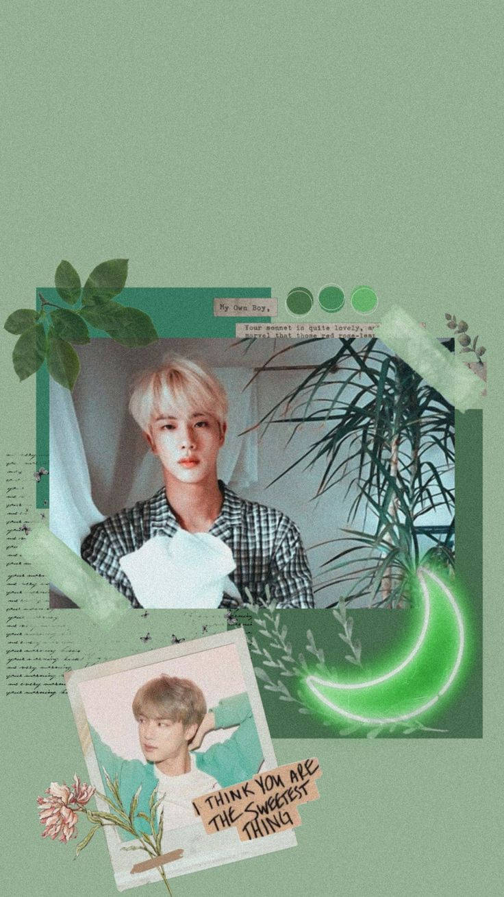 جين من BTS بتصميم أخضر جمالي خلفية