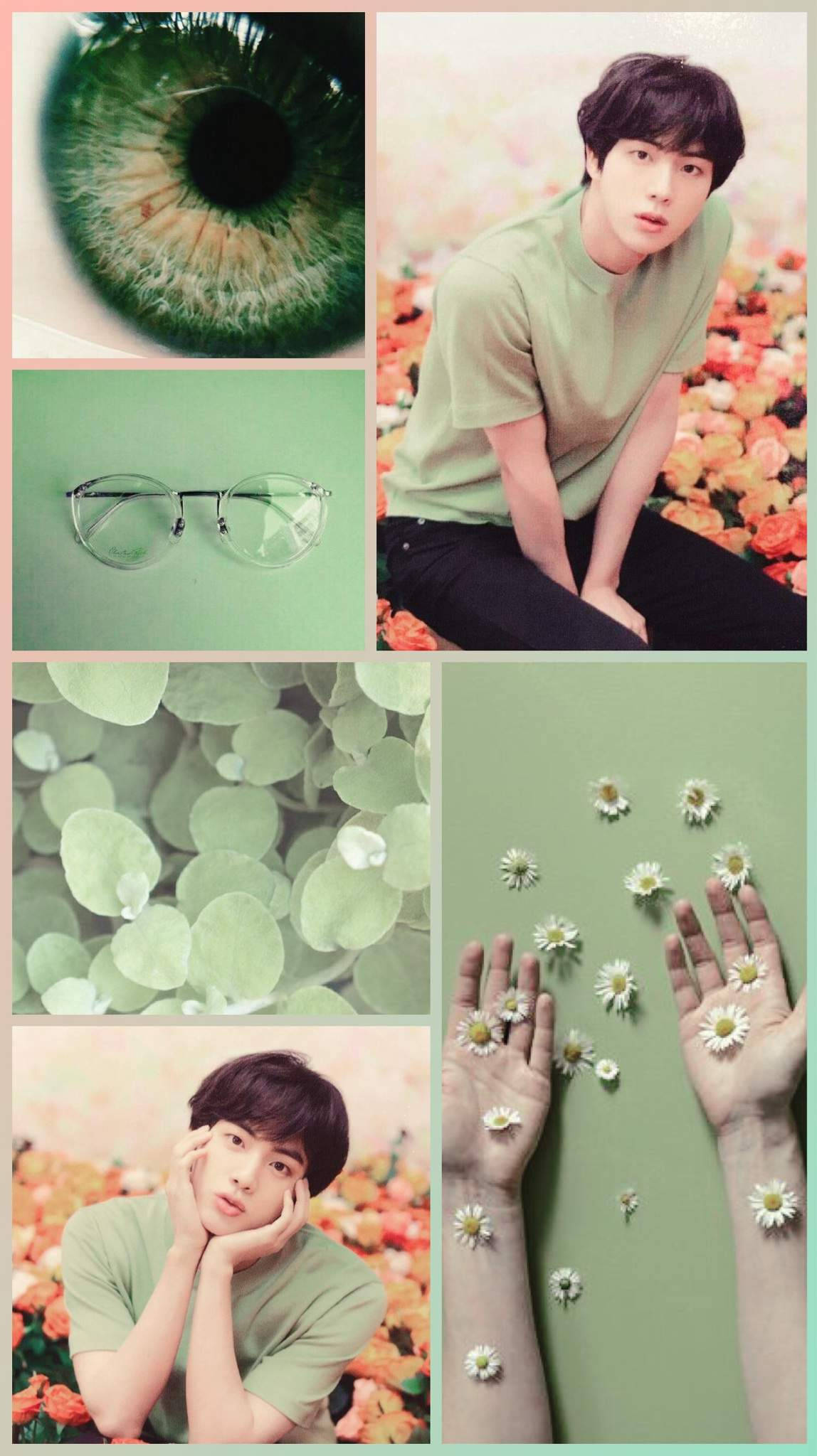 جين من BTS بجمالية خضراء فاتحة خلفية