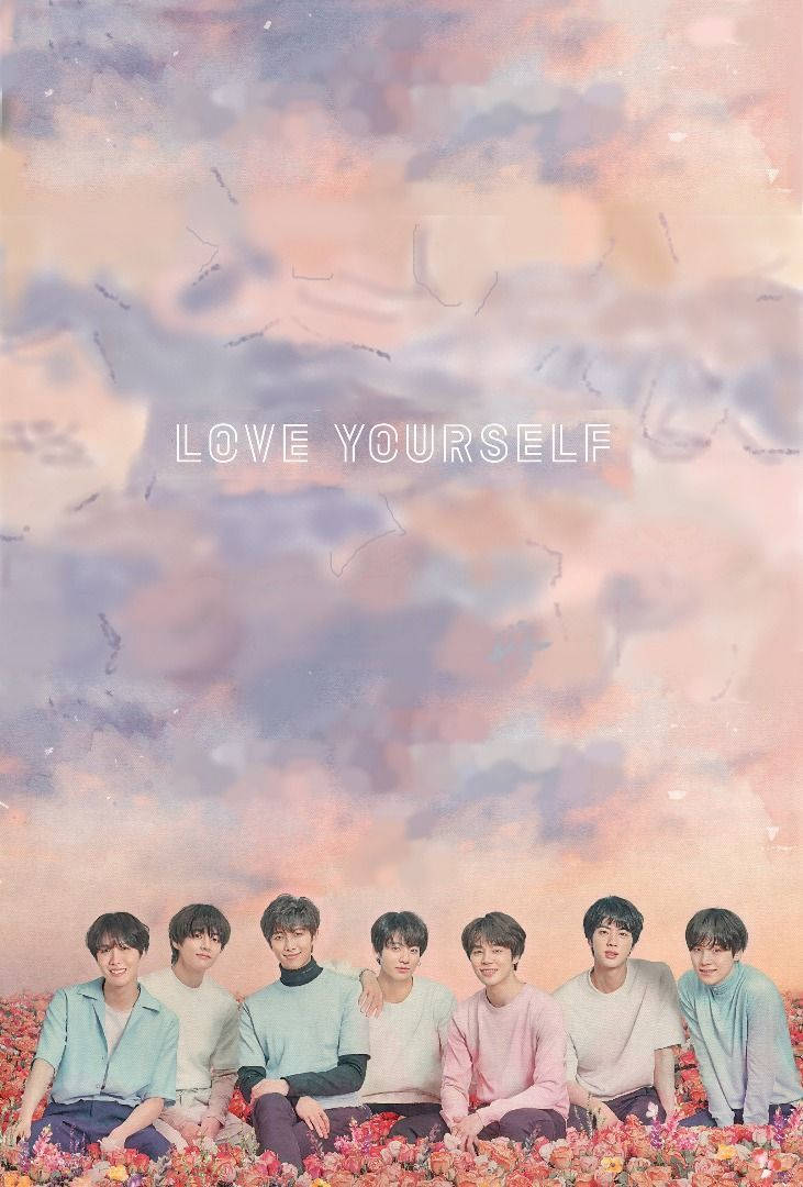 أجواء جمالية لأعضاء BTS على سرير من الورود خلفية