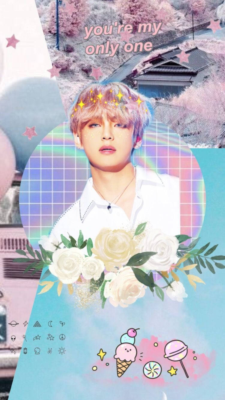 عضو BTS V بألوان الباستيل الجمالية خلفية