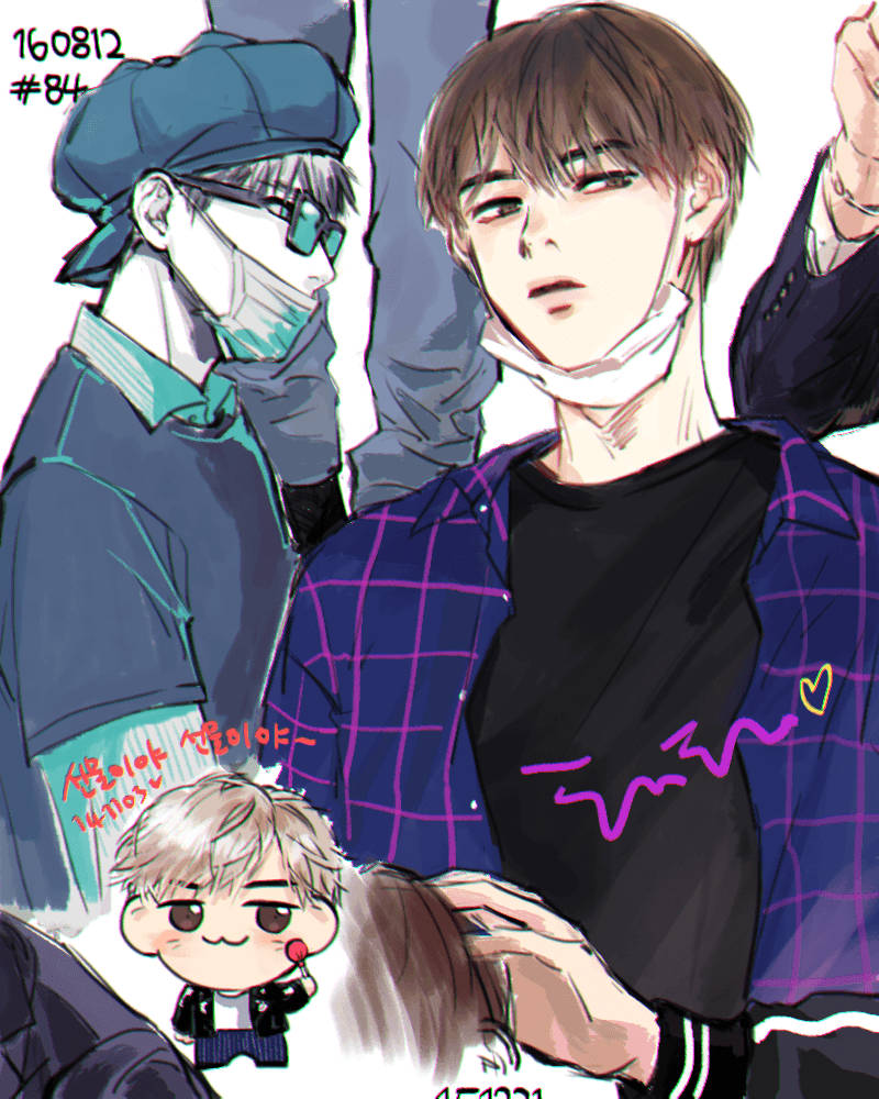 أنمي BTS بأقنعة الوجه خلفية
