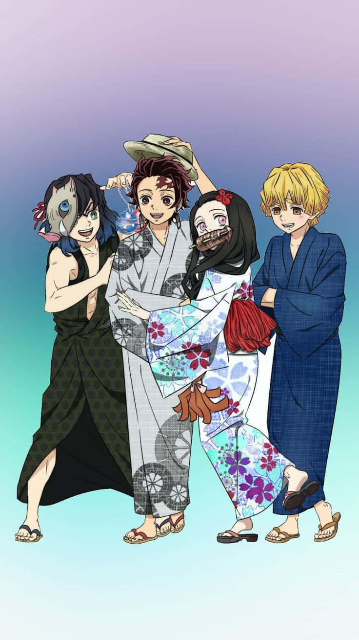 شخصيات لطيفة من Demon Slayer إينوسوكي وتانجيرو ونيزوكو وزينيتسو خلفية