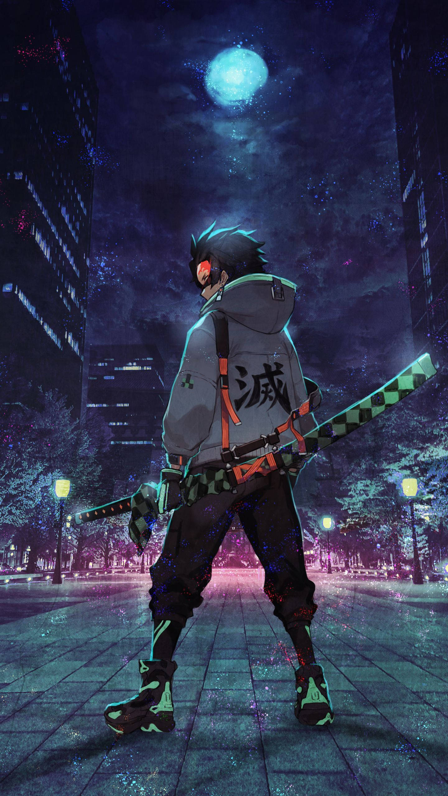 سيف تانجيرو الأخضر من أنمي Demon Slayer لأيفون خلفية