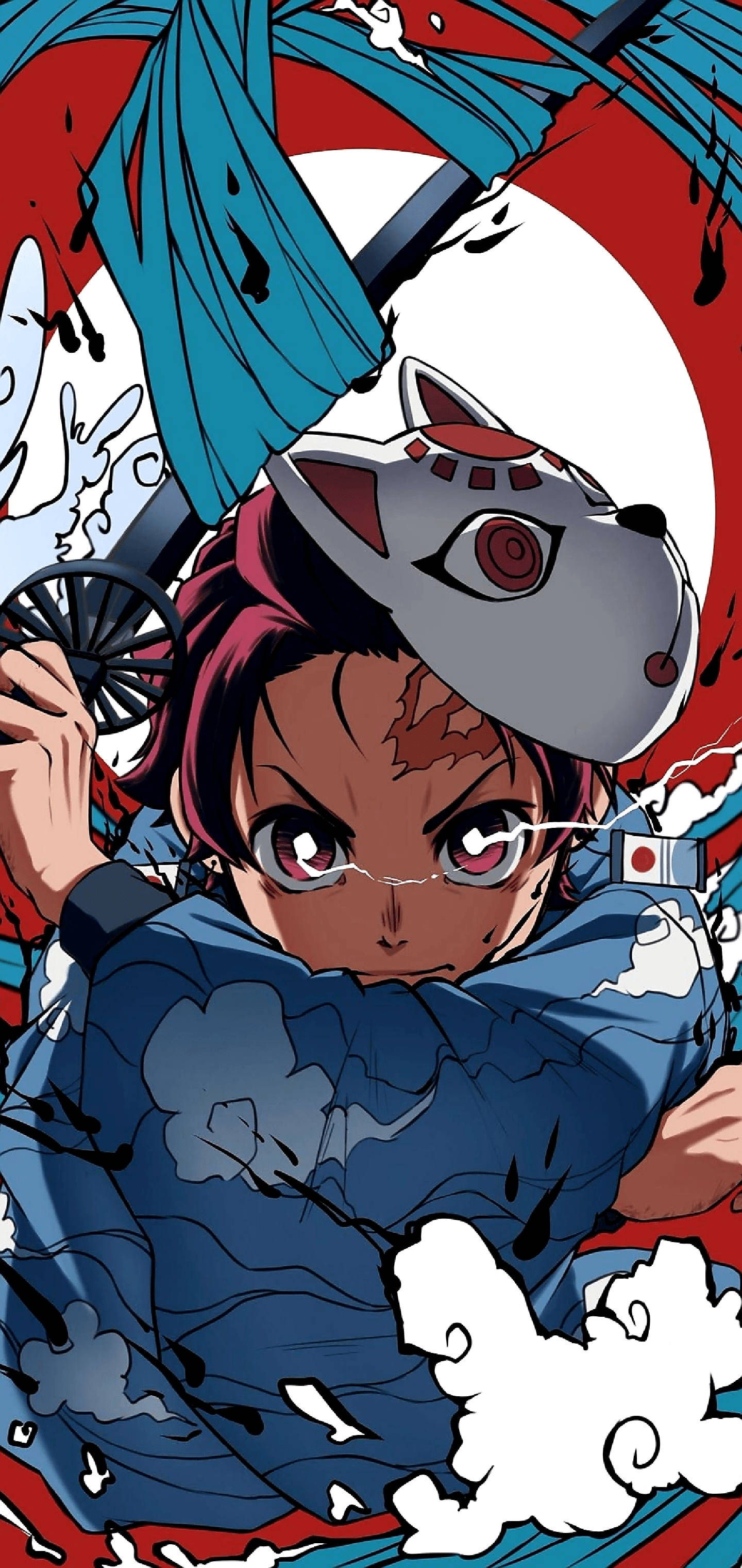 قناع تانجيرو الملون الزاهي من سلسلة Demon Slayer خلفية