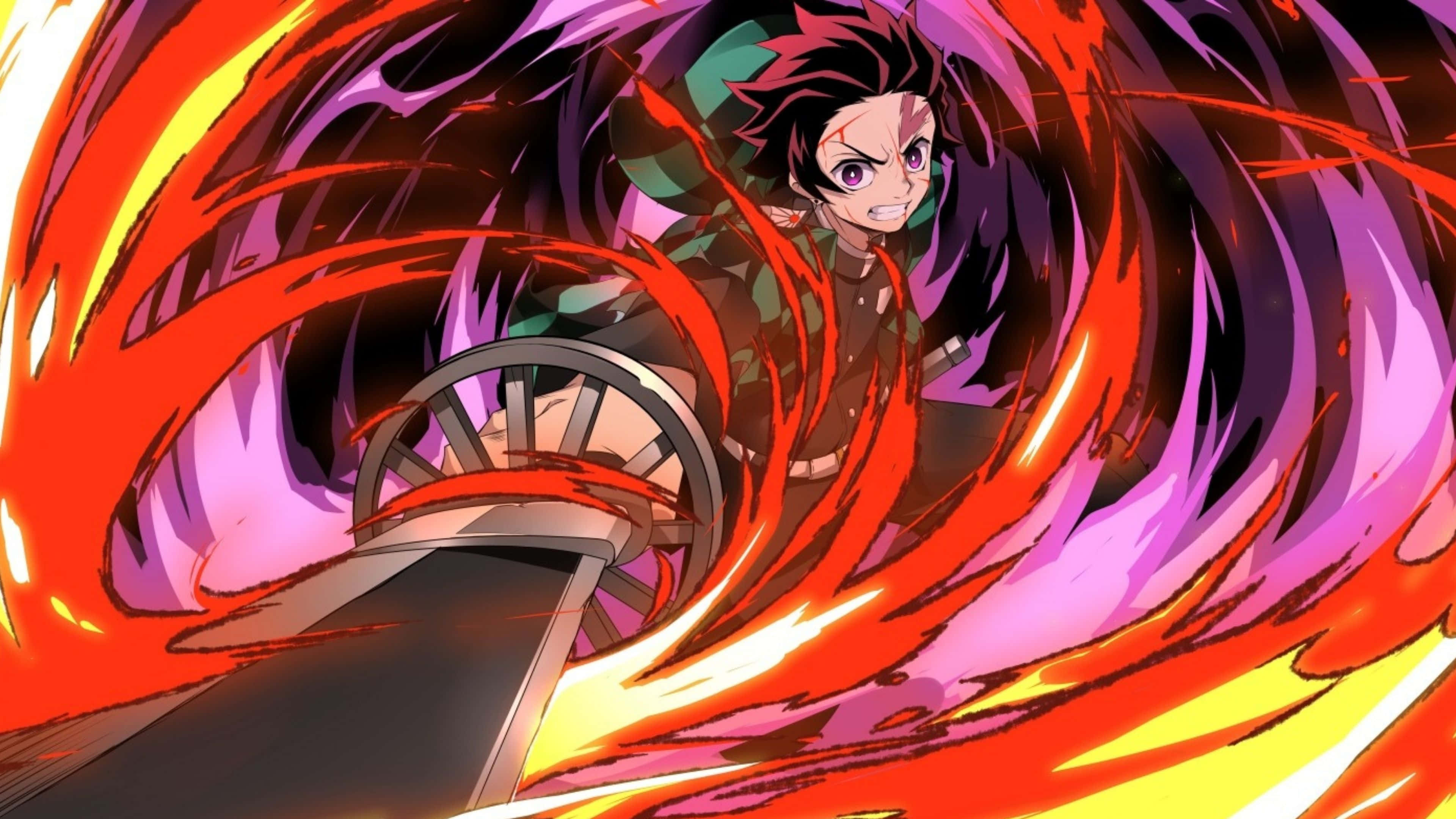 مشهد قتال عنيف بين تانجيرو وموزان من أنمي Demon Slayer خلفية