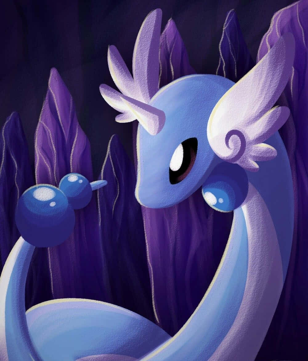 Dragonair - رسم توضيحي ثنائي الأبعاد بخلفية أرجوانية خلفية