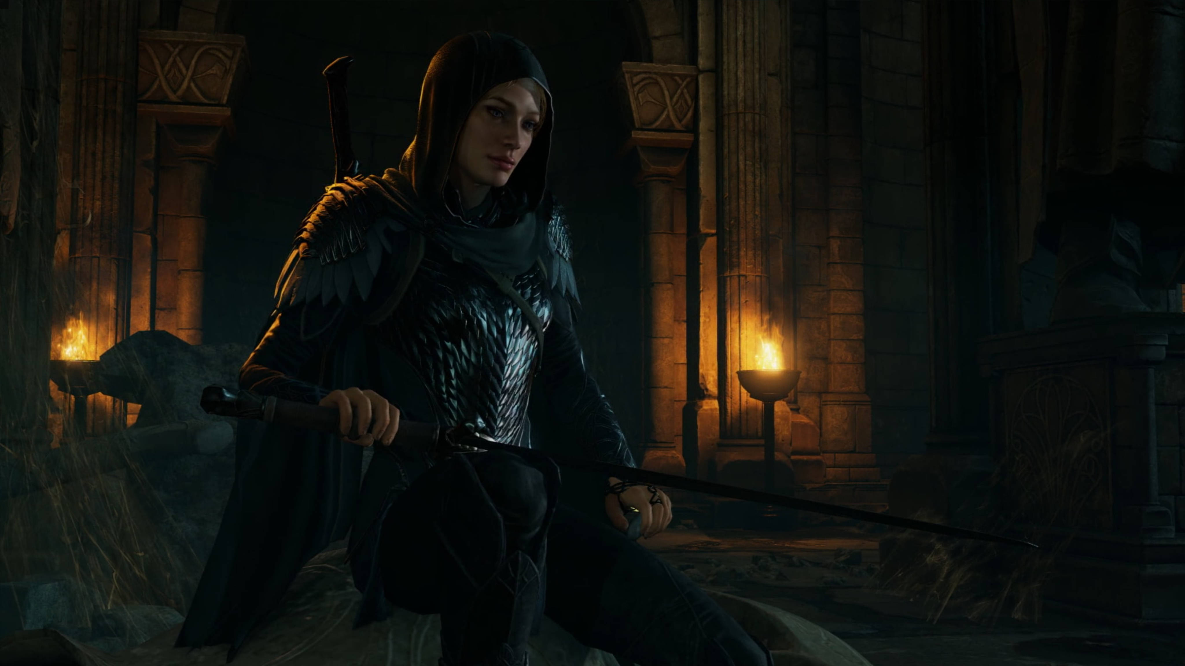 Eltariel في درع النسر تستعد للمعركة في Shadow of War بدقة 4K. خلفية