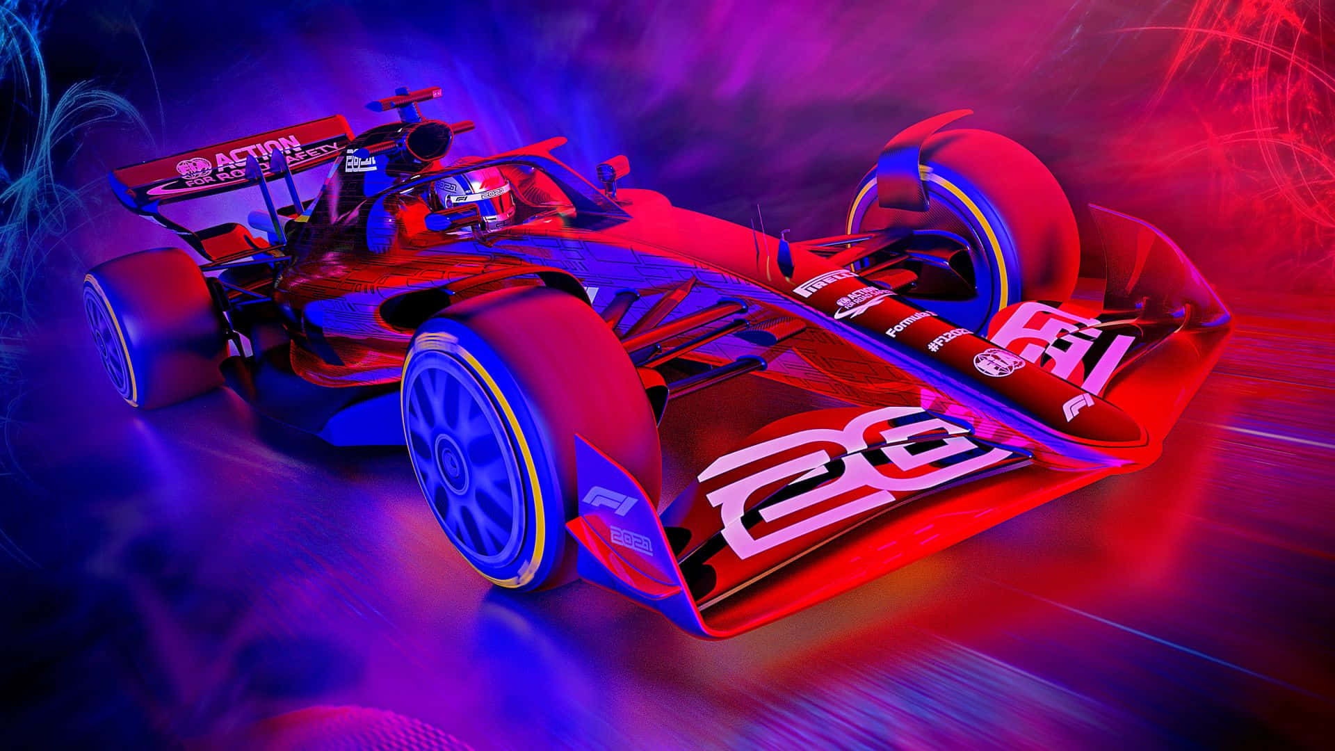 سيارة سباق F1 جمالية باللونين الأرجواني والأحمر خلفية