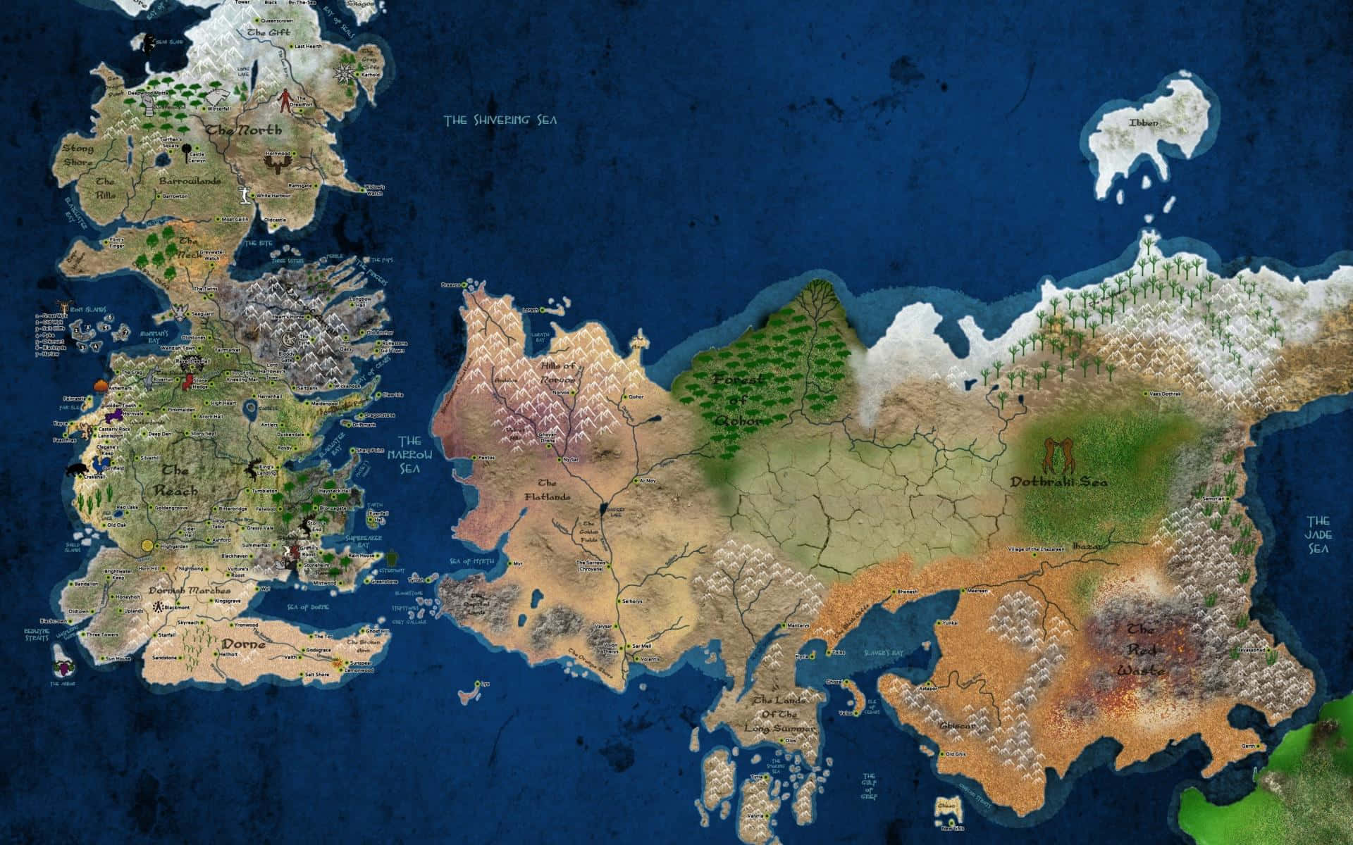خريطة عالم معروف من Game of Thrones بجمالية زرقاء خلفية