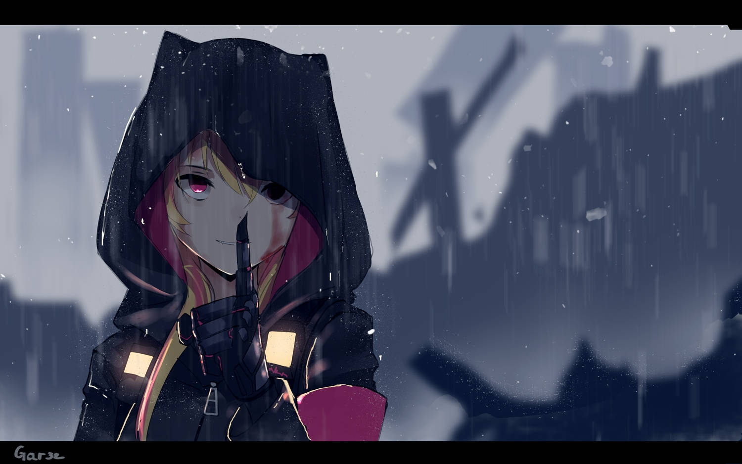 أنمي فتاة من Girls' Frontline مع هودي خلفية
