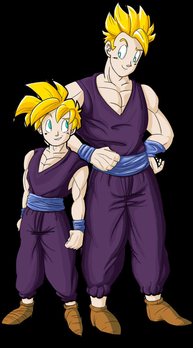 رسم توضيحي لـ Gohan و Goku بمرحلة السوبر سايان خلفية