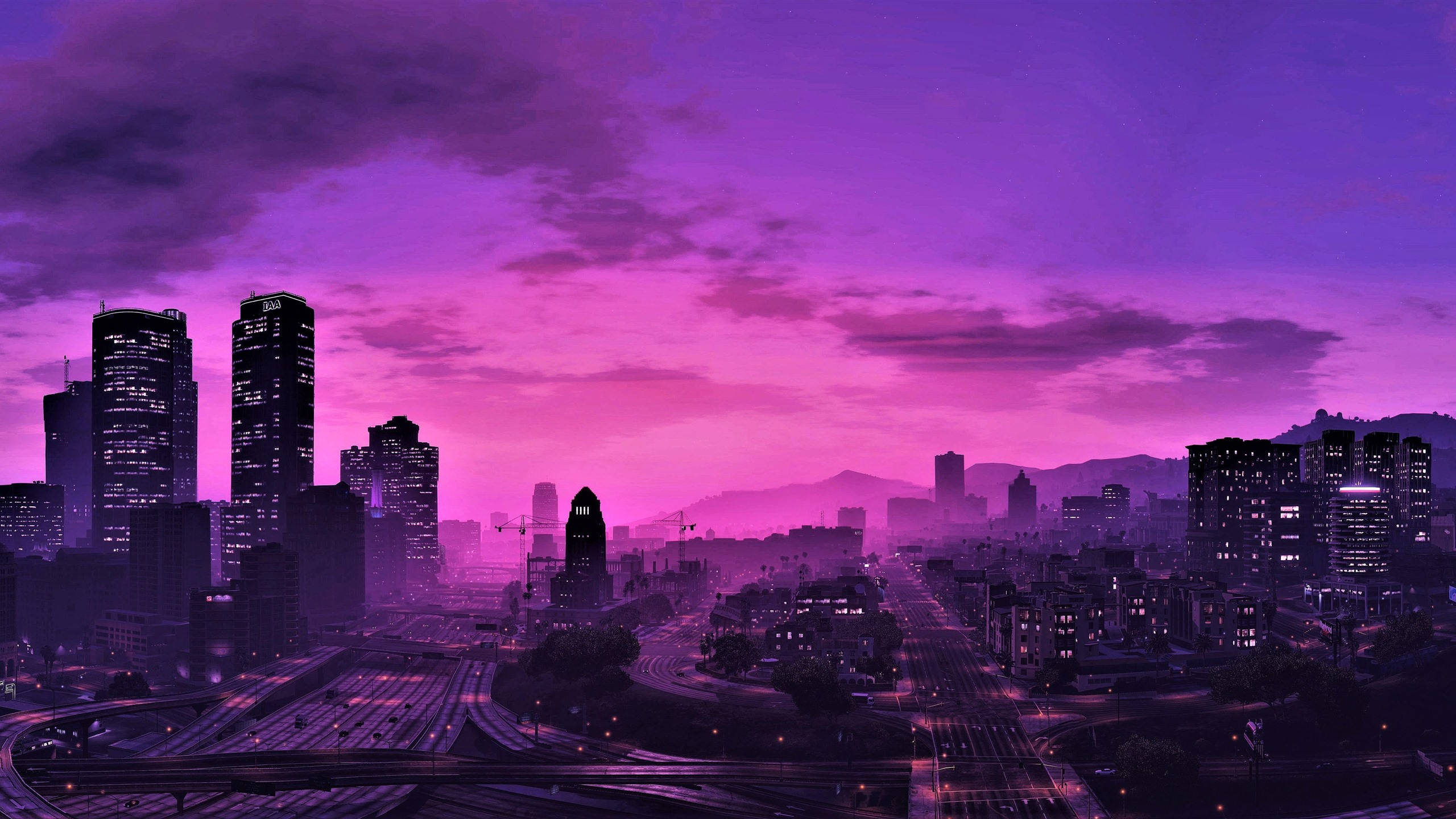 GTA 5 2560x1440 سماء ليلية أرجوانية خلفية