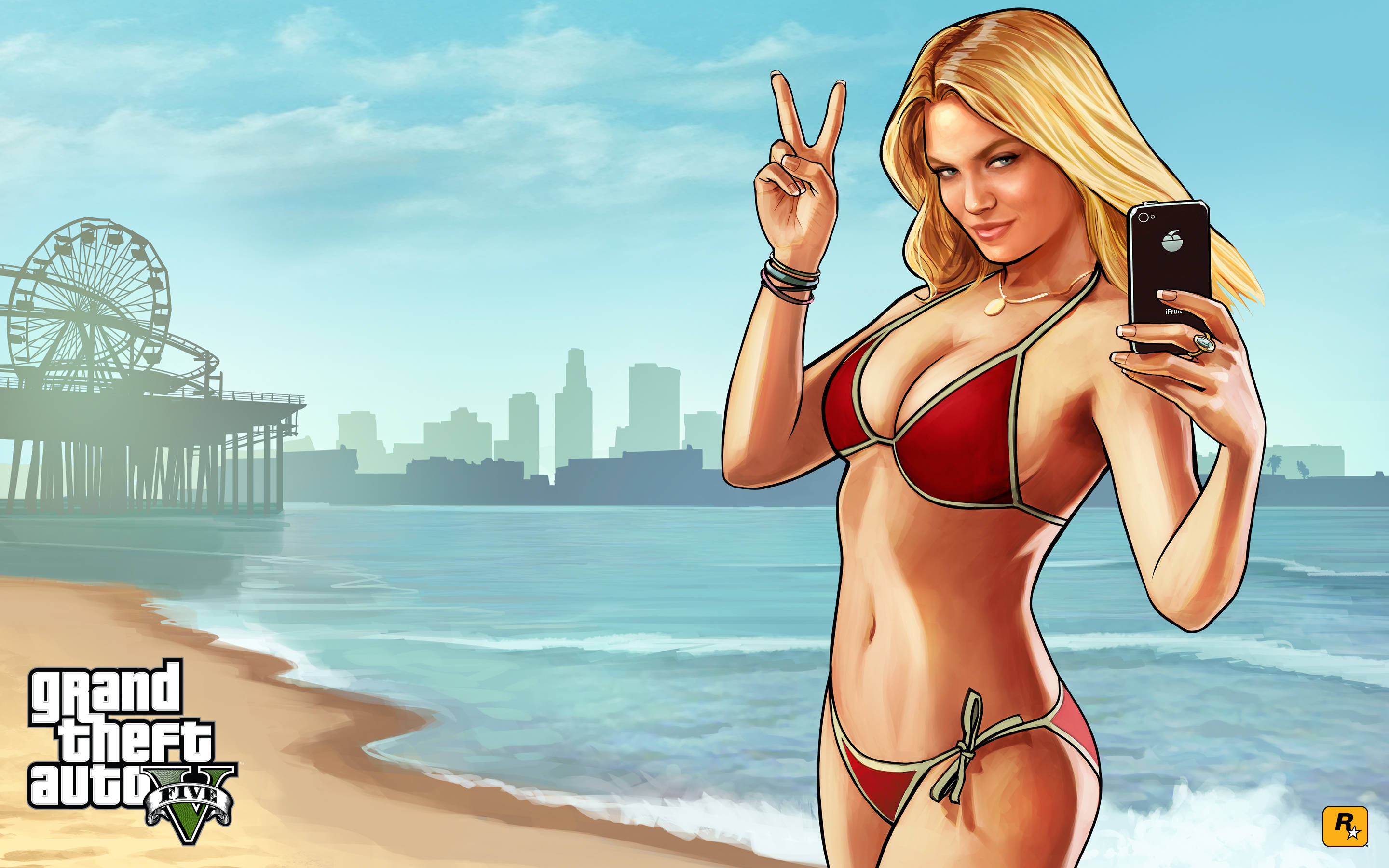 فتاة ببكيني على الشاطئ في GTA 5 بدقة 4K خلفية