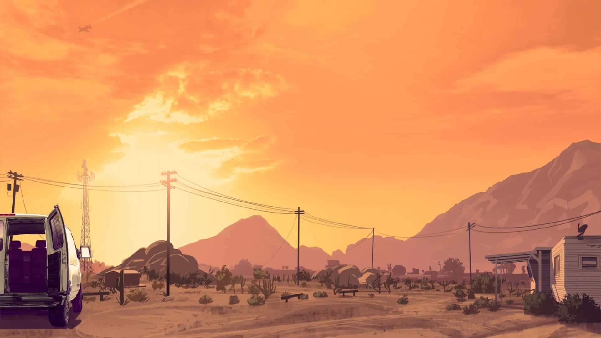 خلفية GTA سماء برتقالية فوق الجبال خلفية