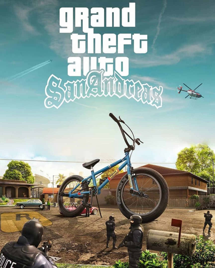 خلفية GTA من Grand Theft Auto San Andreas مع دراجة BMX كبيرة خلفية