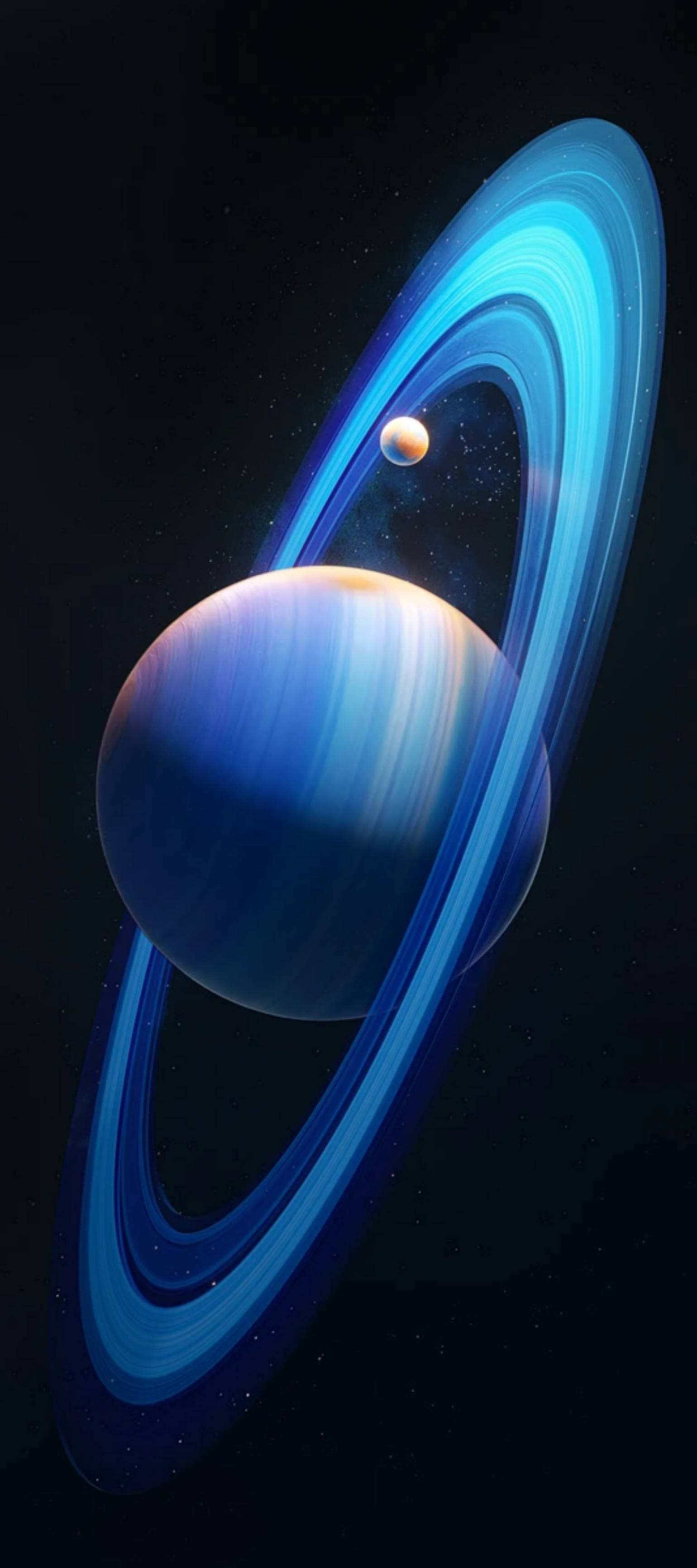 هاتف Infinix Zero بتصميم أزرق فريد أمام كوكب زحل خلفية