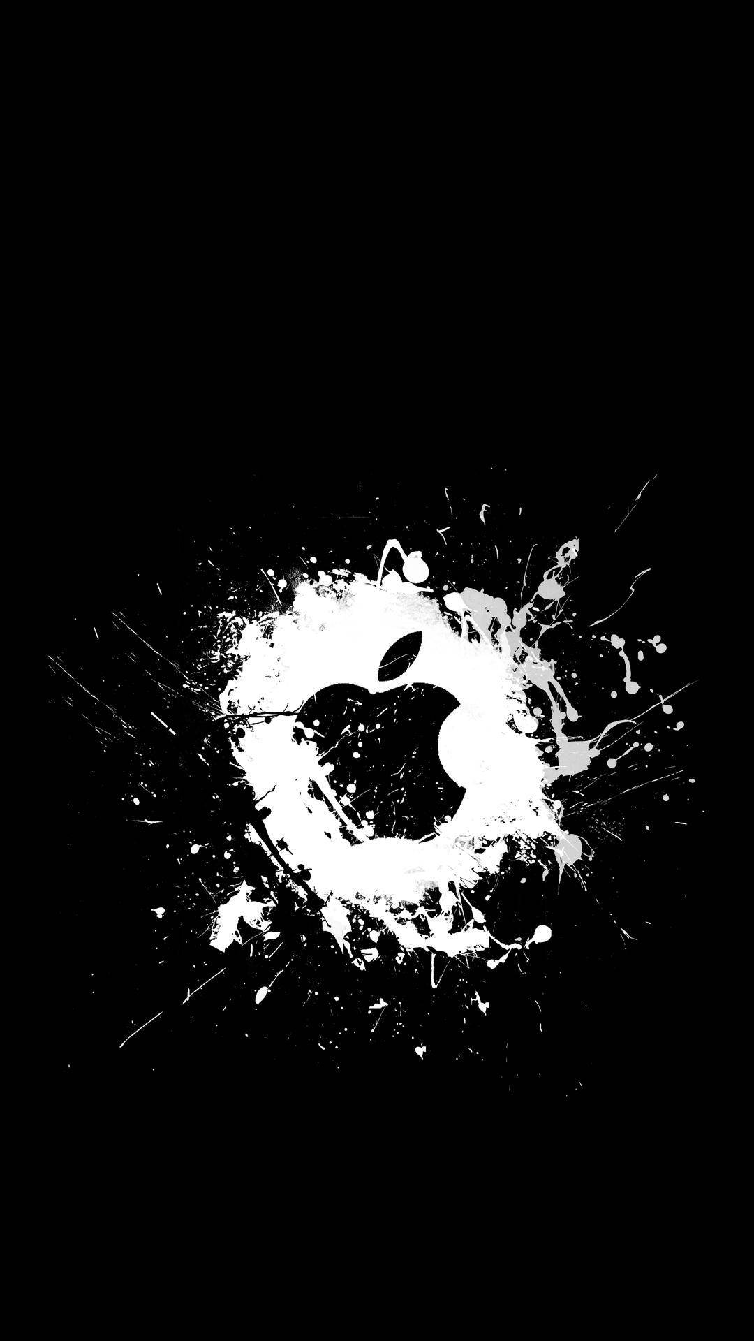 خلفية iPhone بشعار Apple الأسود مع رذاذ أبيض خلفية
