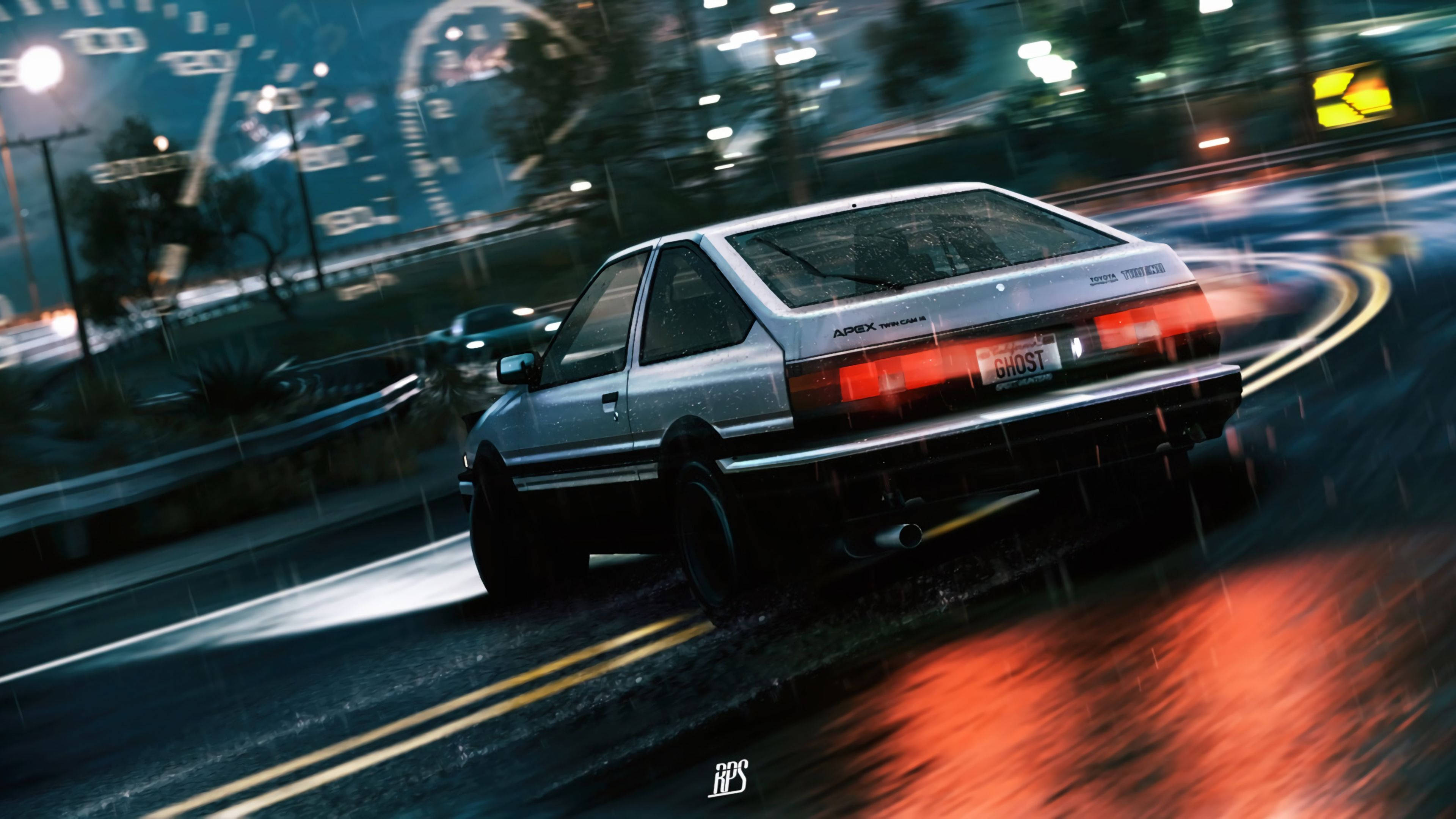 سيارات JDM تظهر مهارات التزلج على طرق المدينة الليلية خلفية