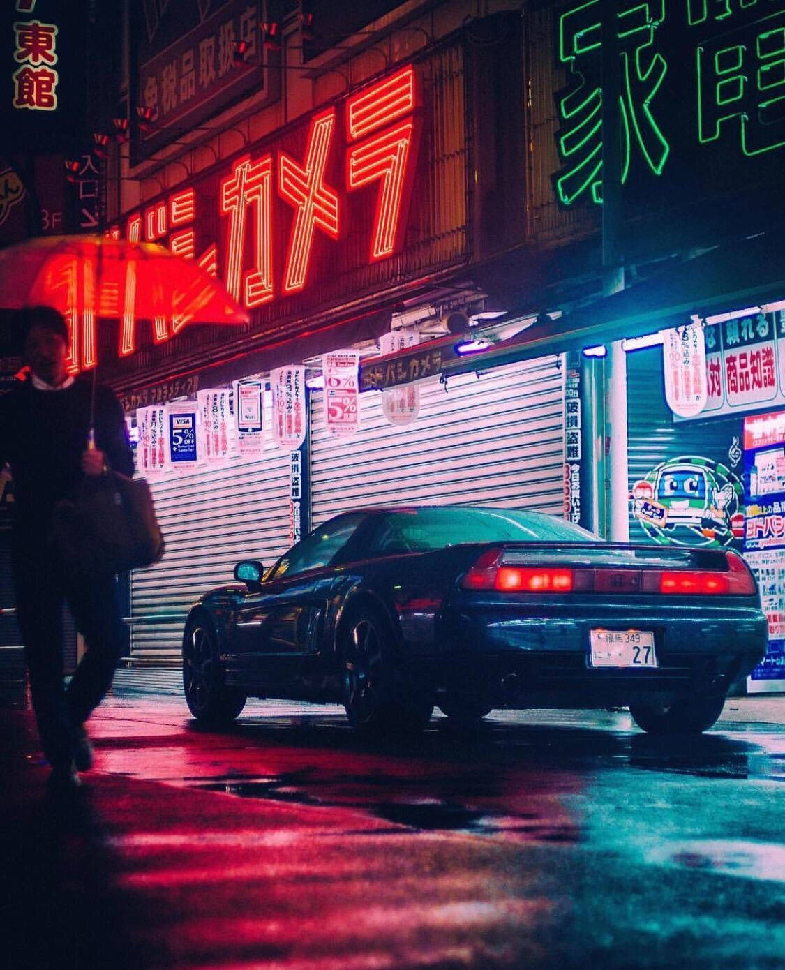 جمالية سيارات JDM مع الأضواء الحمراء خلفية