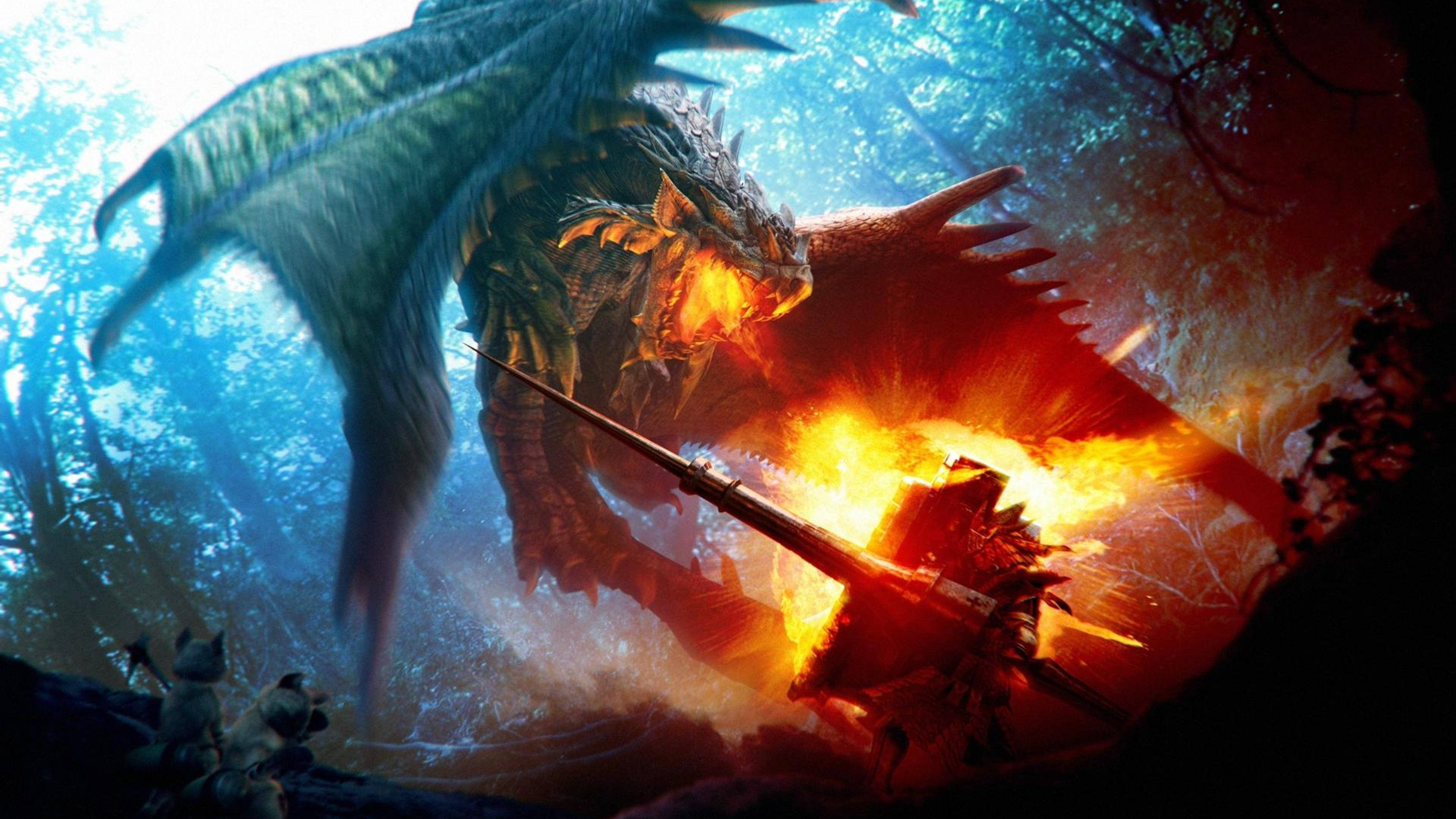 Monster Hunter 4K تنين النار خلفية