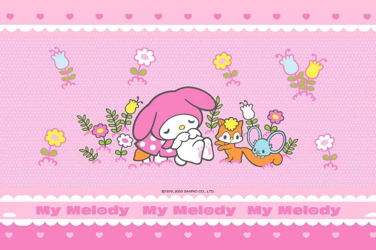 سطح مكتب My Melody النائمة مع الزهور خلفية