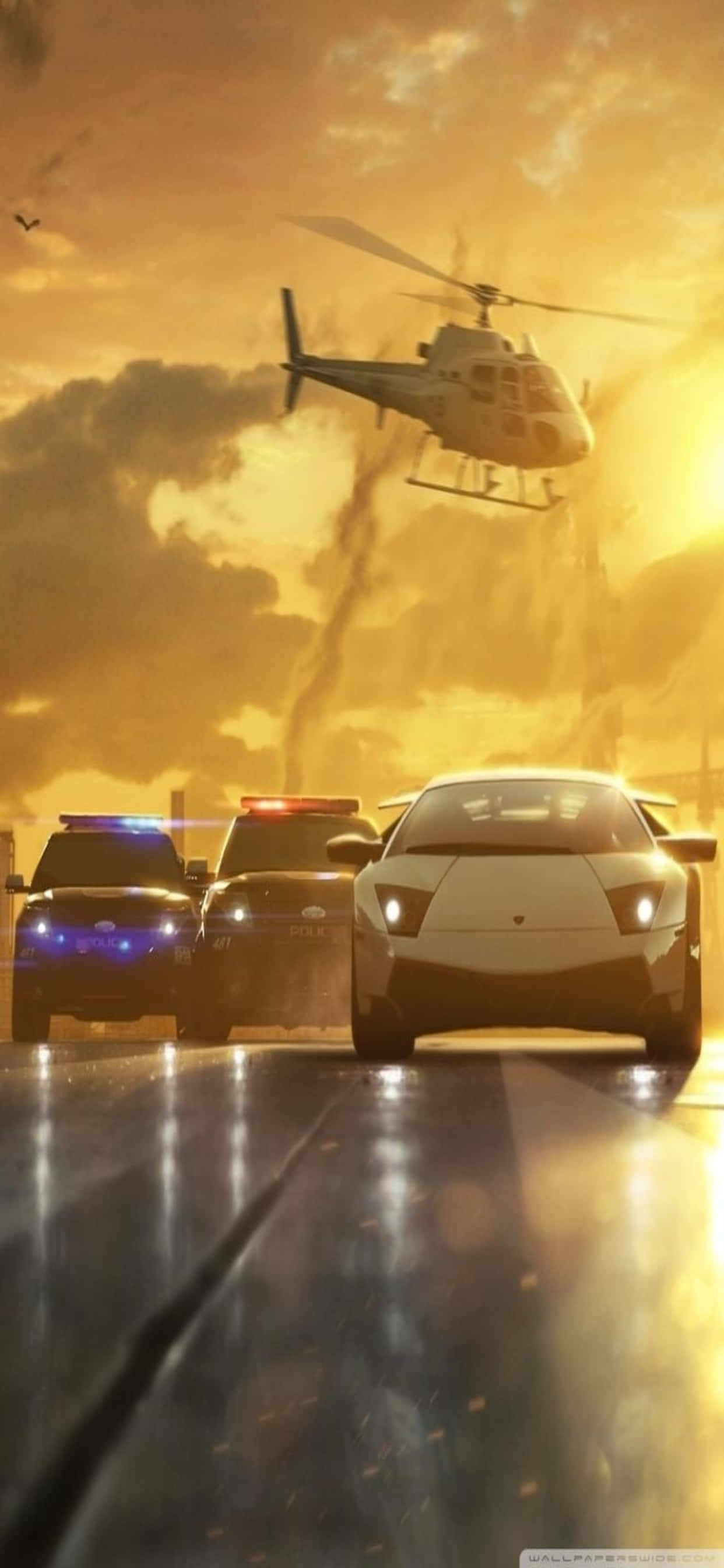 خلفية ألعاب درامية من Need for Speed Heat معروضة على iPhone XS Max خلفية